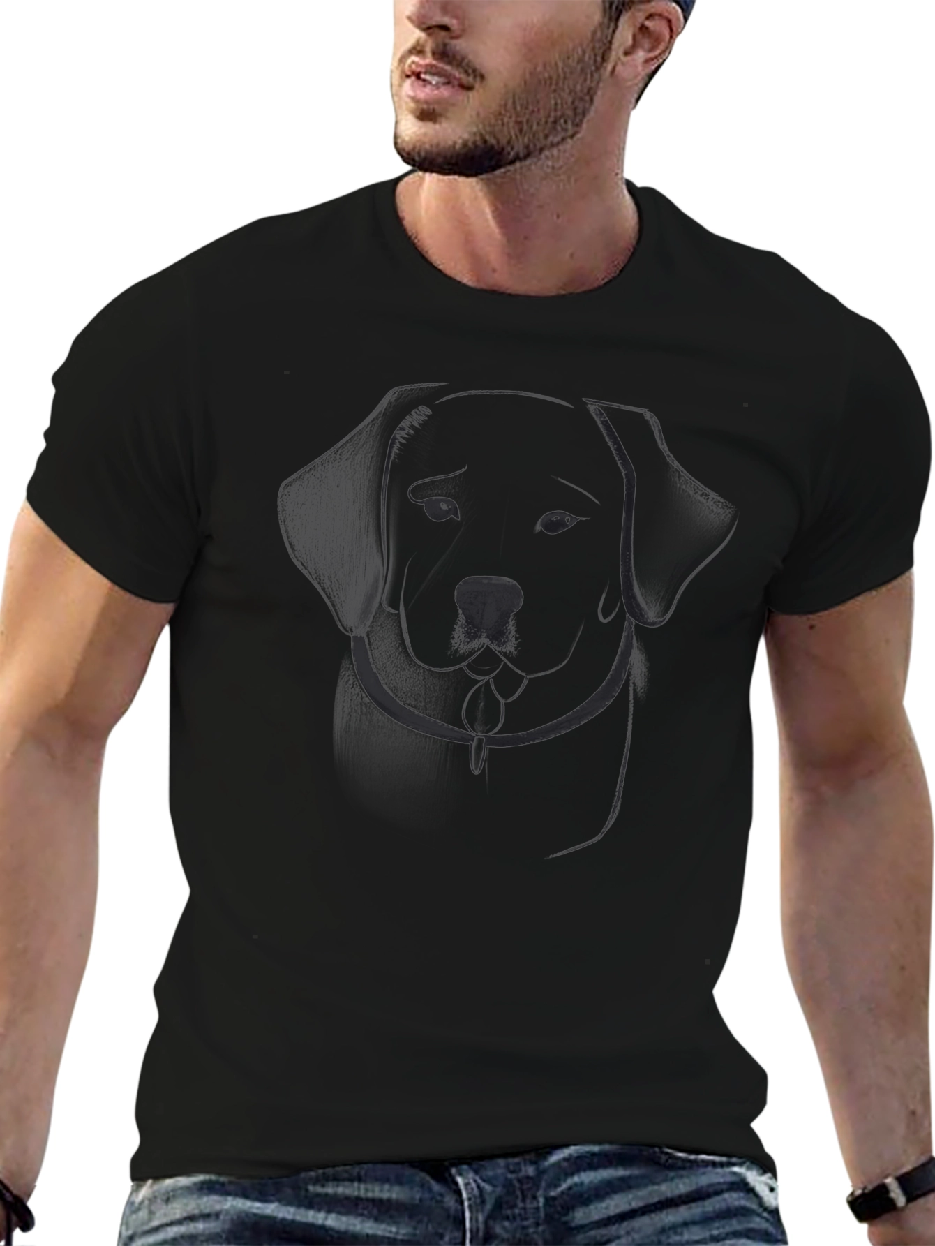 Mens Black Graphic Tee - Dog Outline