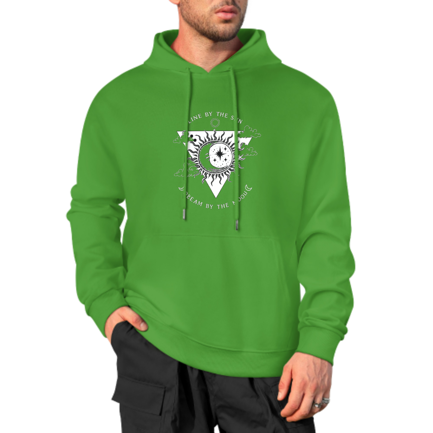 Sun & Moon Graphic Hoodie, Cosmic Balance Sweatshirt, Black Hoodie with Spiritual Design, Unisex Casual Wear, Trendy Hoodie for Dreamers