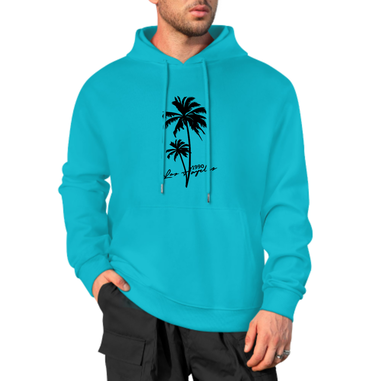 Palm Tree Graphic Hoodie, Summer Vibes Sweatshirt, Stylish Black Hoodie for Beach Lovers, Casual & Trendy Streetwear, Unisex Fashion Hoodie