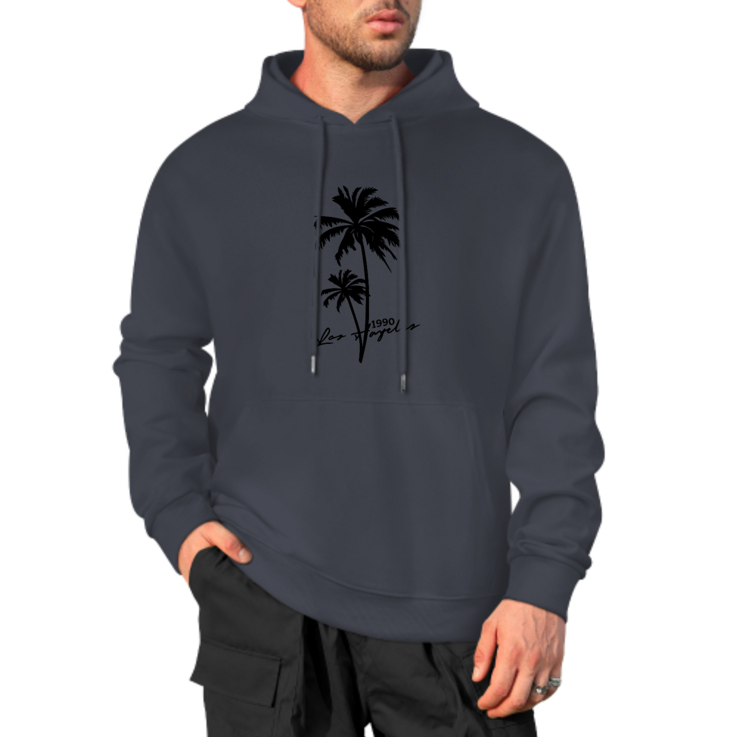Palm Tree Graphic Hoodie, Summer Vibes Sweatshirt, Stylish Black Hoodie for Beach Lovers, Casual & Trendy Streetwear, Unisex Fashion Hoodie