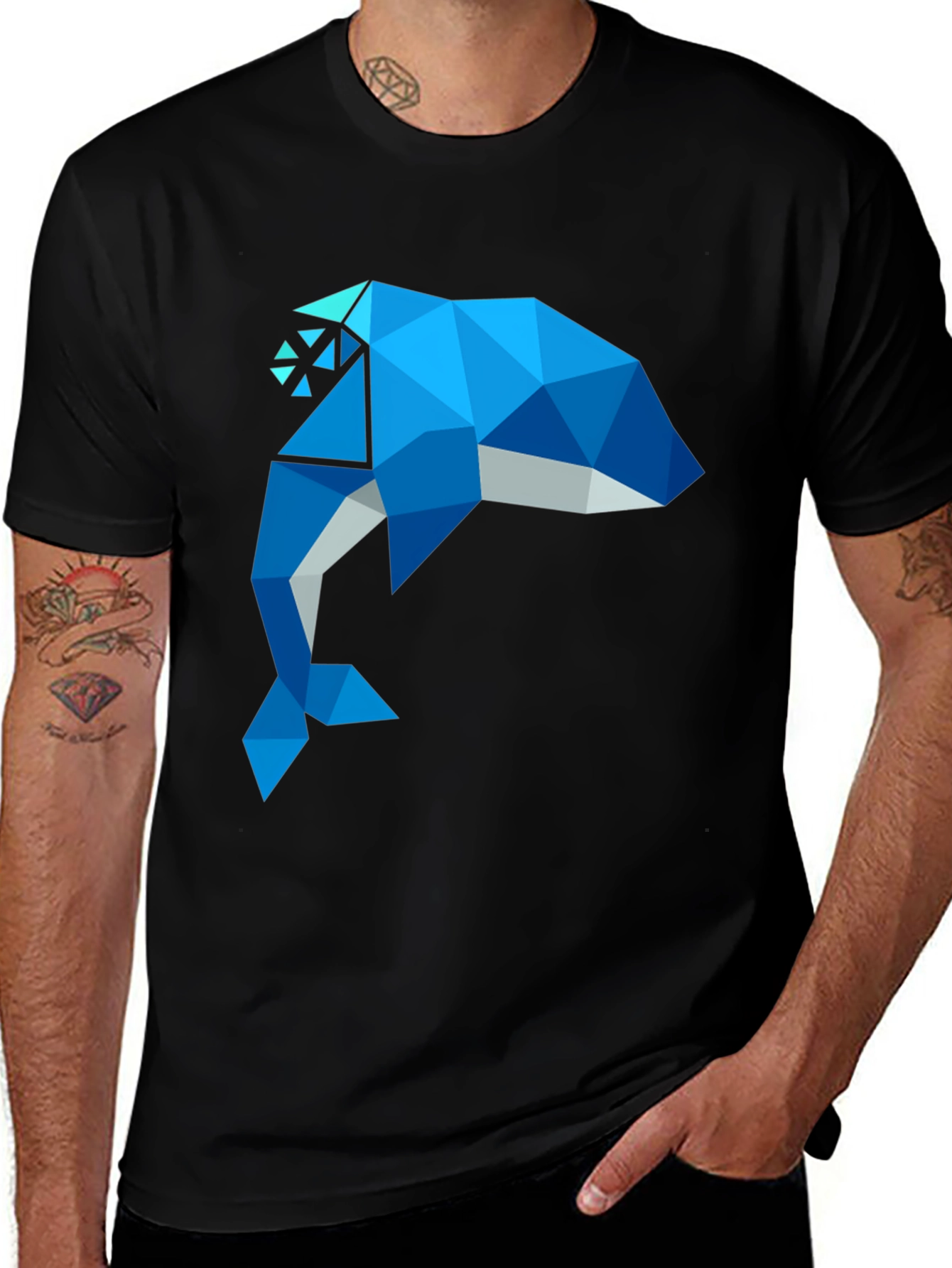 Geometric Dolphin Graphic T-Shirt - Stylish Mens Tee