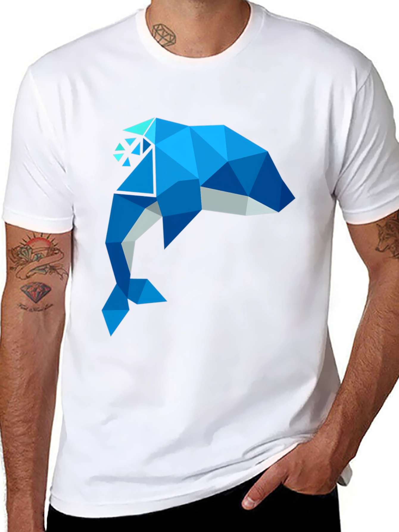 Geometric Dolphin Graphic T-Shirt - Stylish Mens Tee