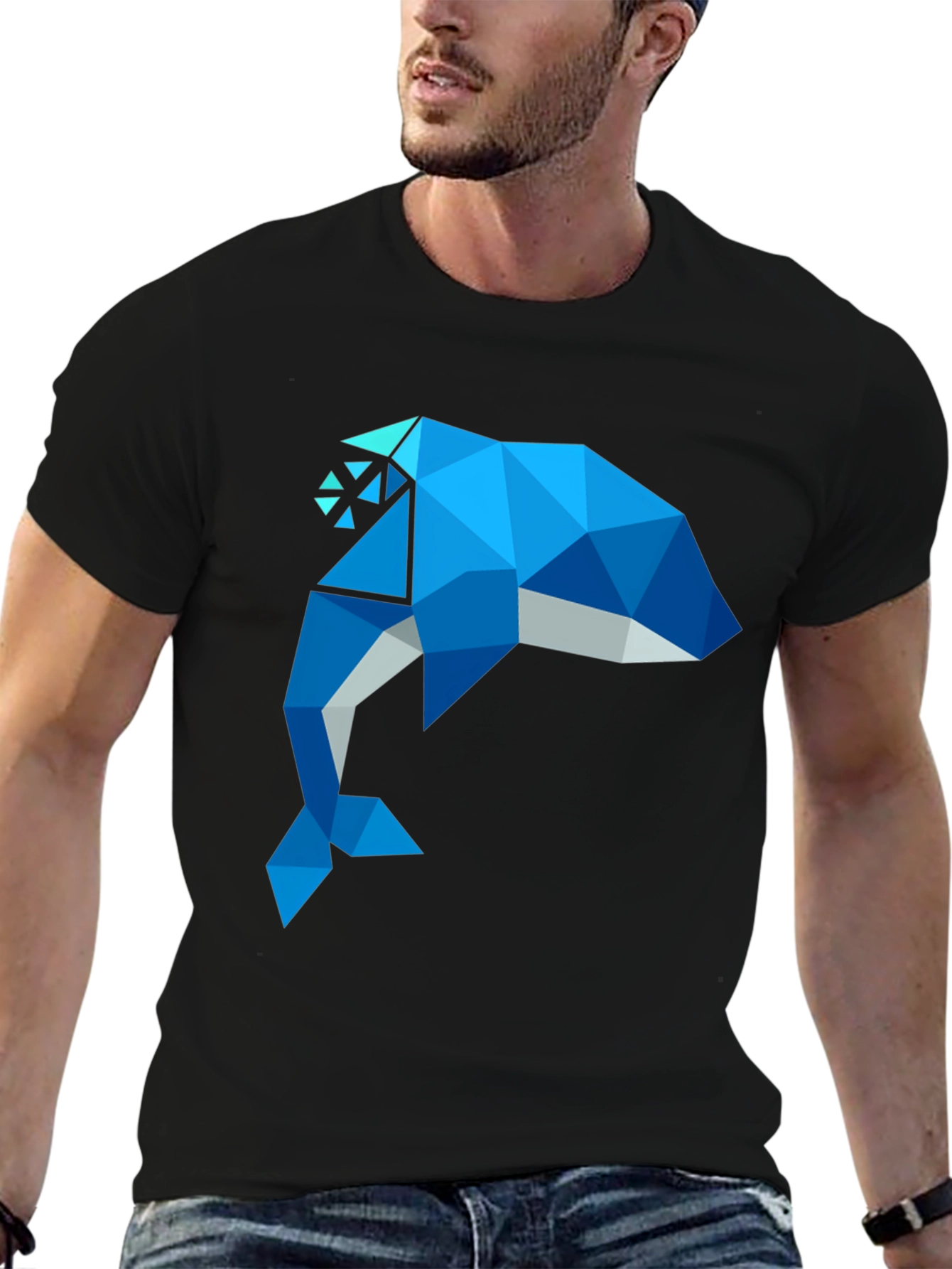 Geometric Dolphin Graphic T-Shirt - Stylish Mens Tee