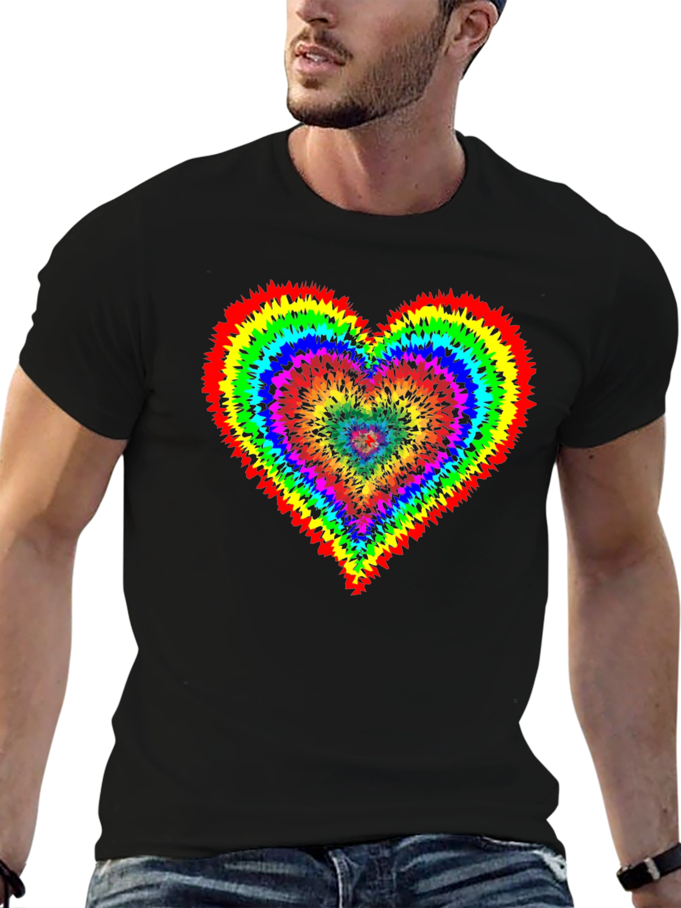 Rainbow Heart Graphic Tee - Black Cotton Shirt