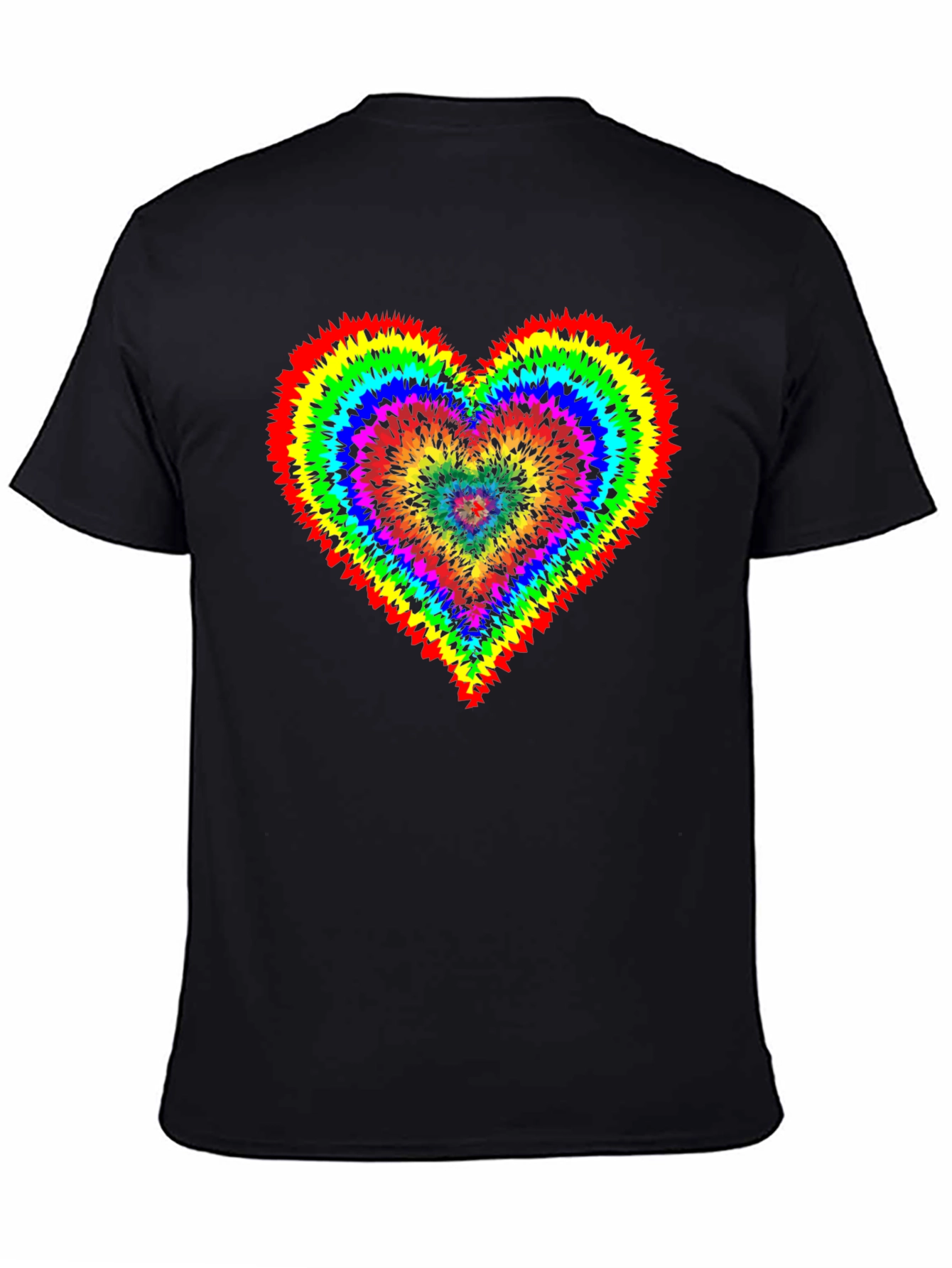 Rainbow Heart Graphic Tee - Black Cotton Shirt