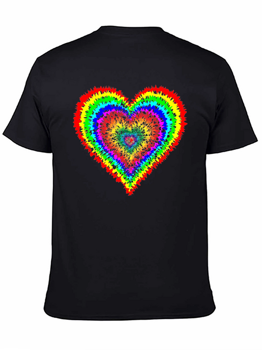 Rainbow Heart Graphic Tee - Black Cotton Shirt