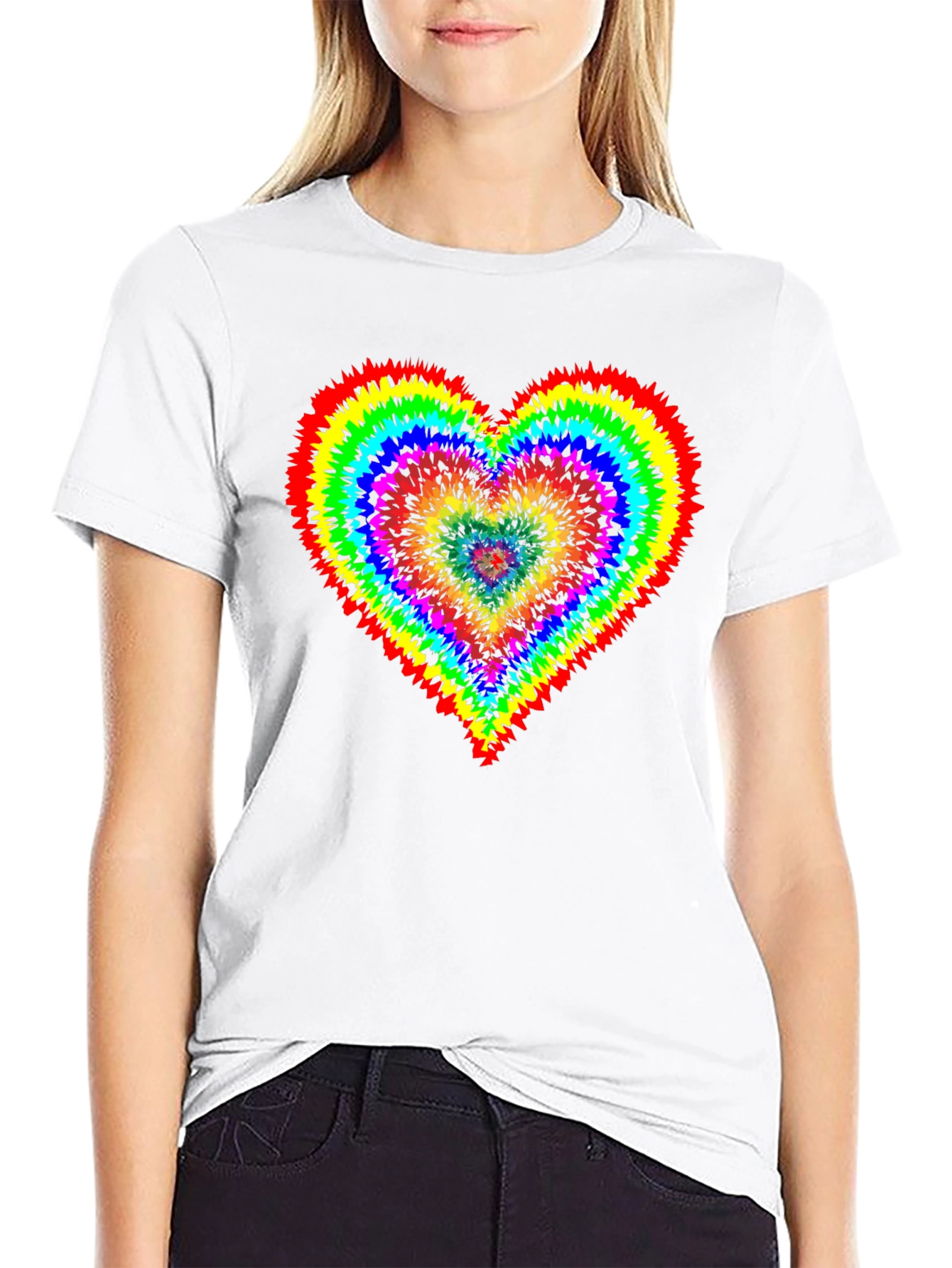 Rainbow Heart Graphic Tee - Black Cotton Shirt