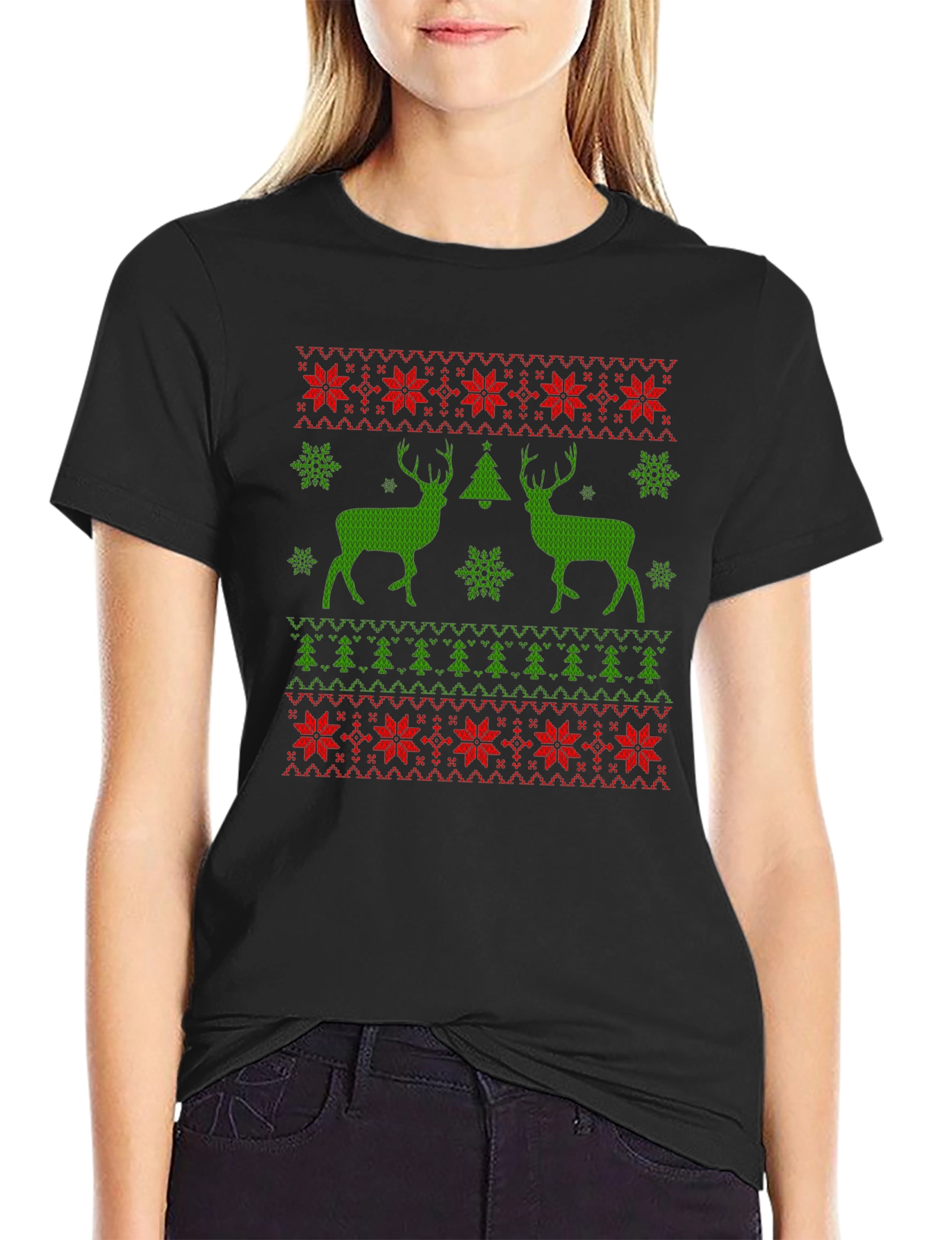 Ugly Christmas Sweater Deer Holiday Tee