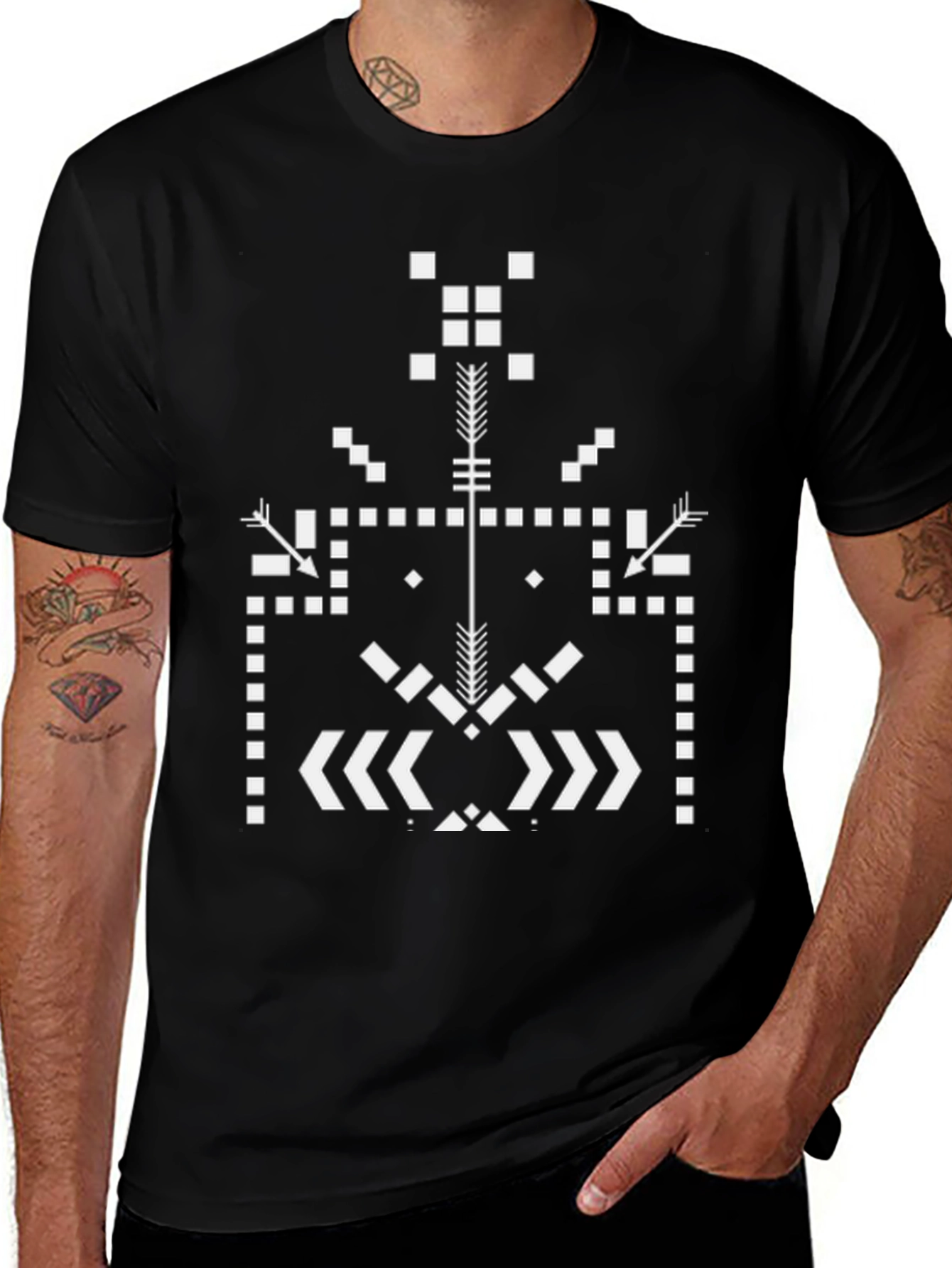 Geometric Tribal Design Black Tee