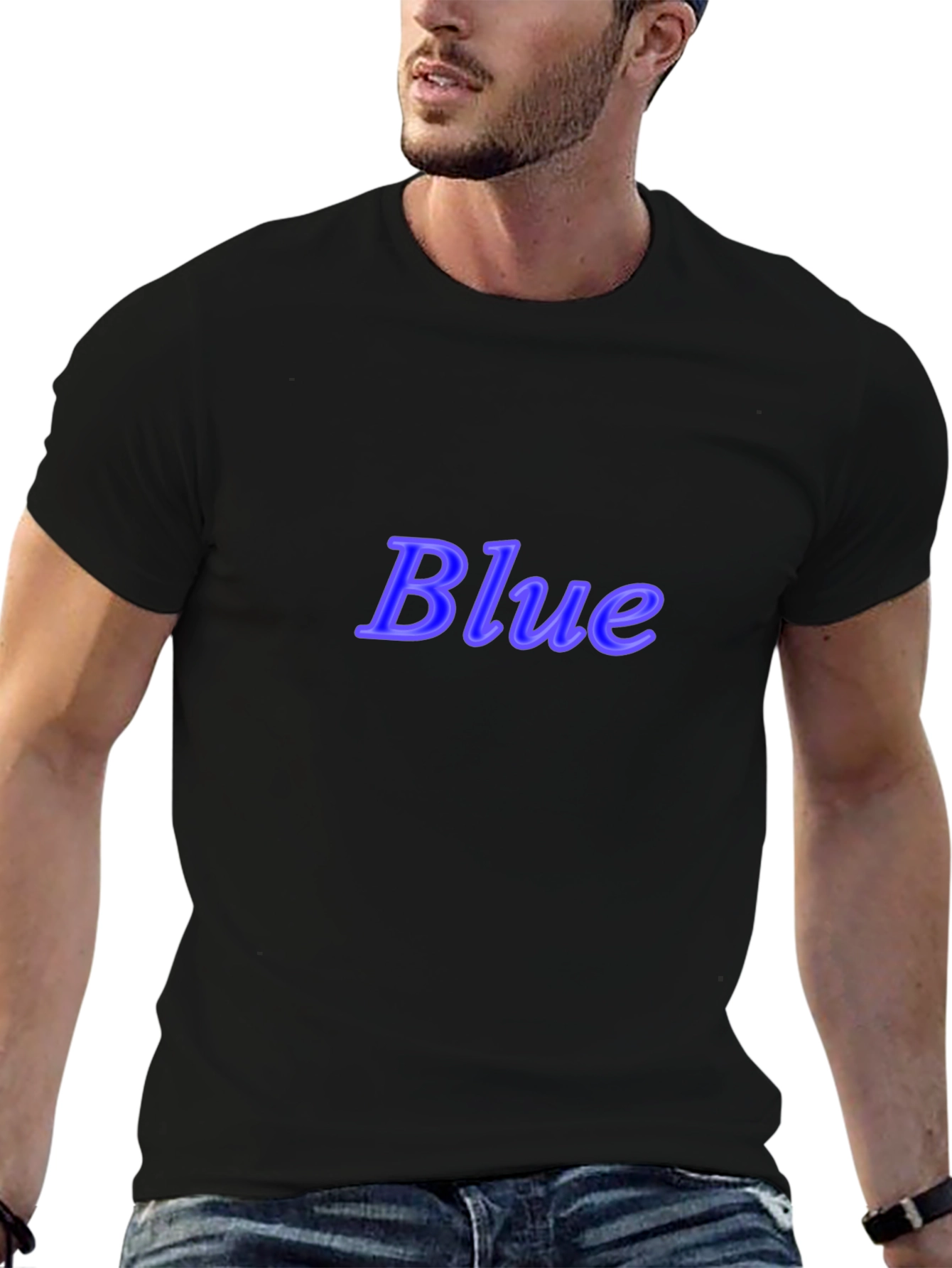 Stylish Black T-Shirt with Blue Text