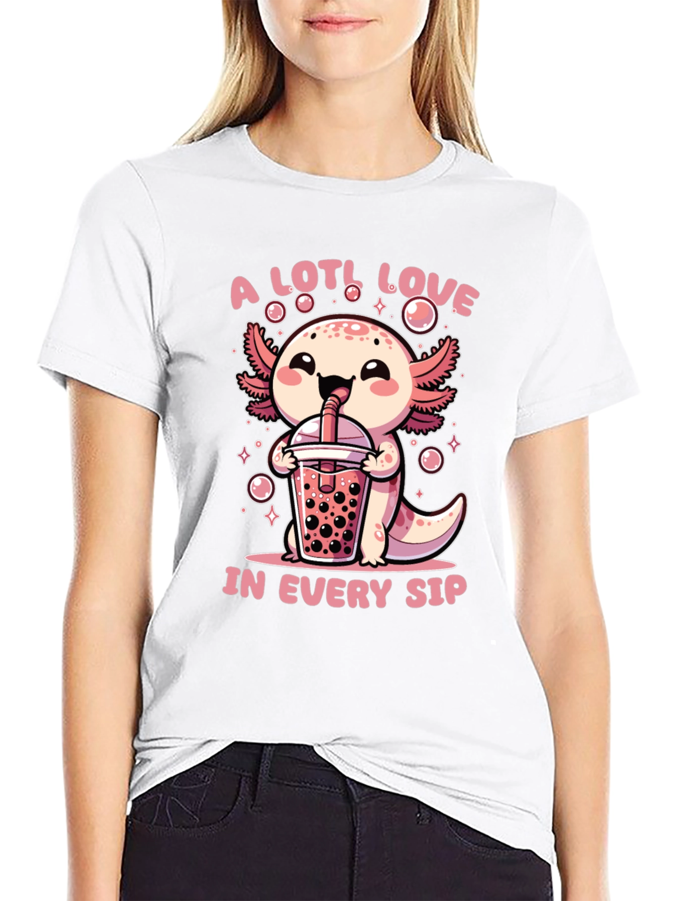A Lotl Love Axolotl Bubble Tea Graphic T-Shirt
