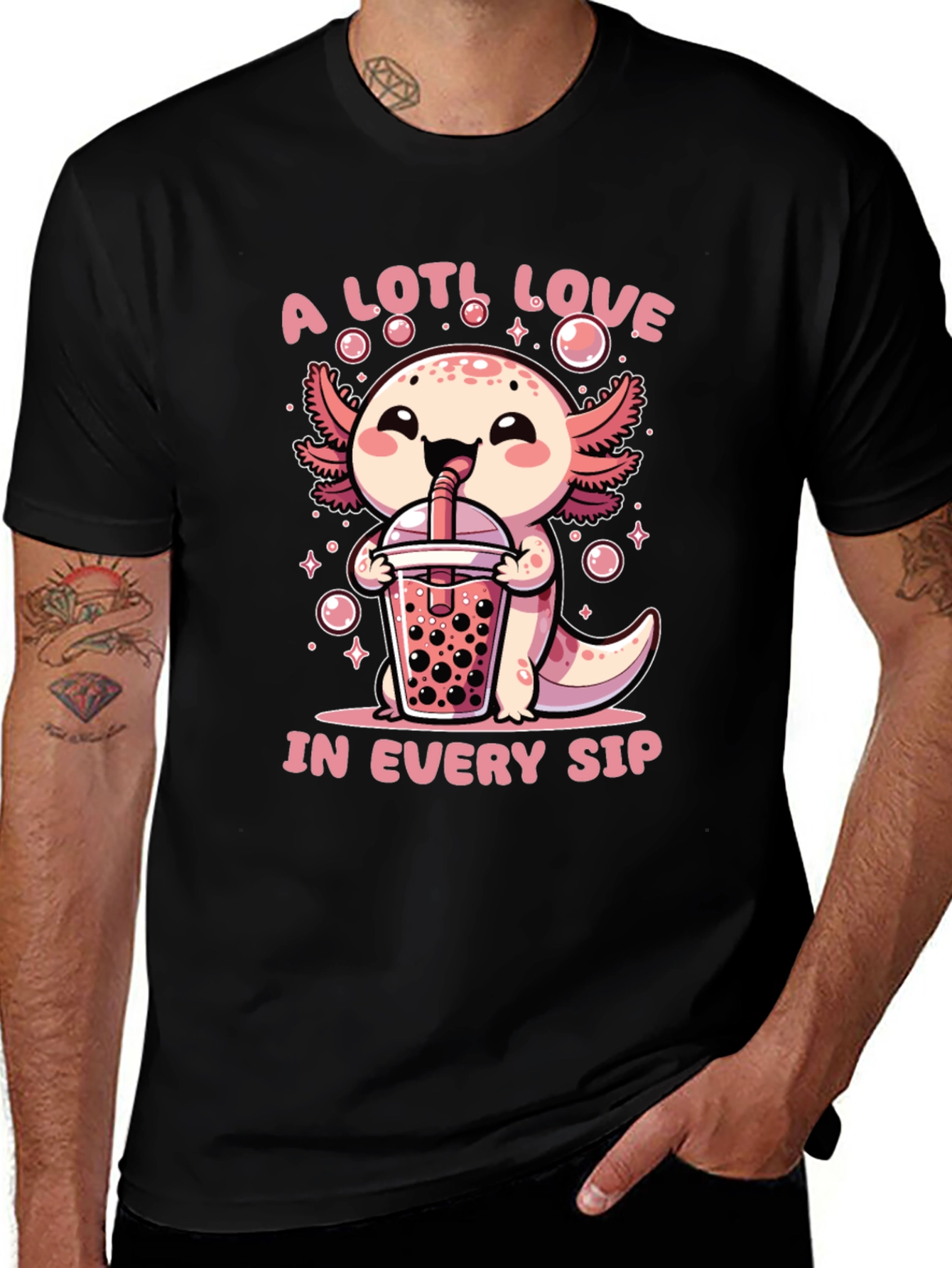 A Lotl Love Axolotl Bubble Tea Graphic T-Shirt