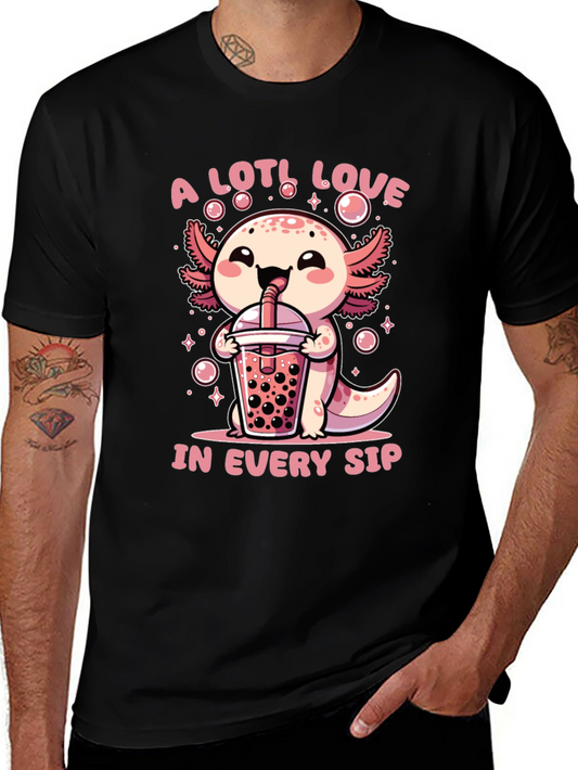 A Lotl Love Axolotl Bubble Tea Graphic T-Shirt