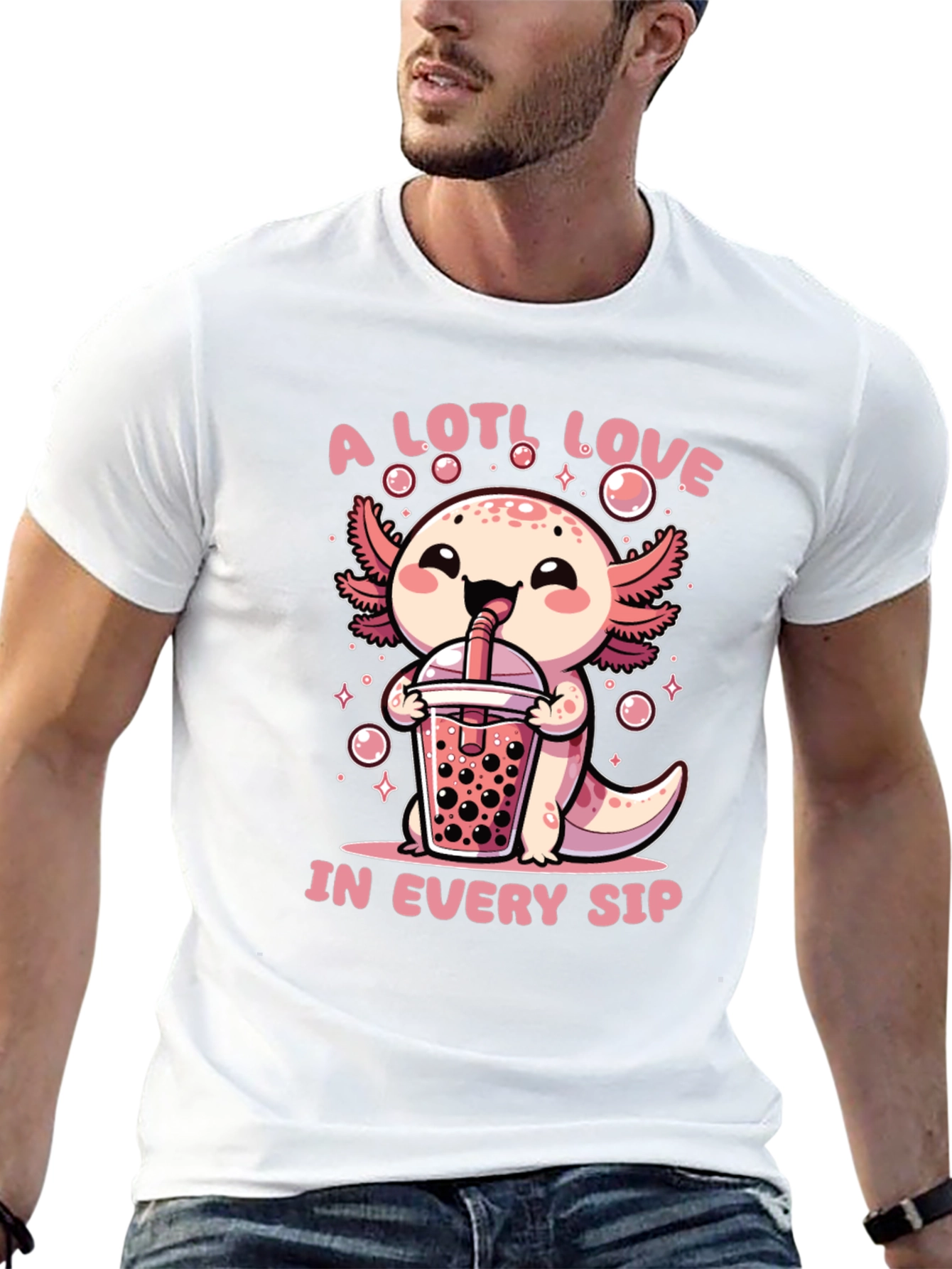 A Lotl Love Axolotl Bubble Tea Graphic T-Shirt