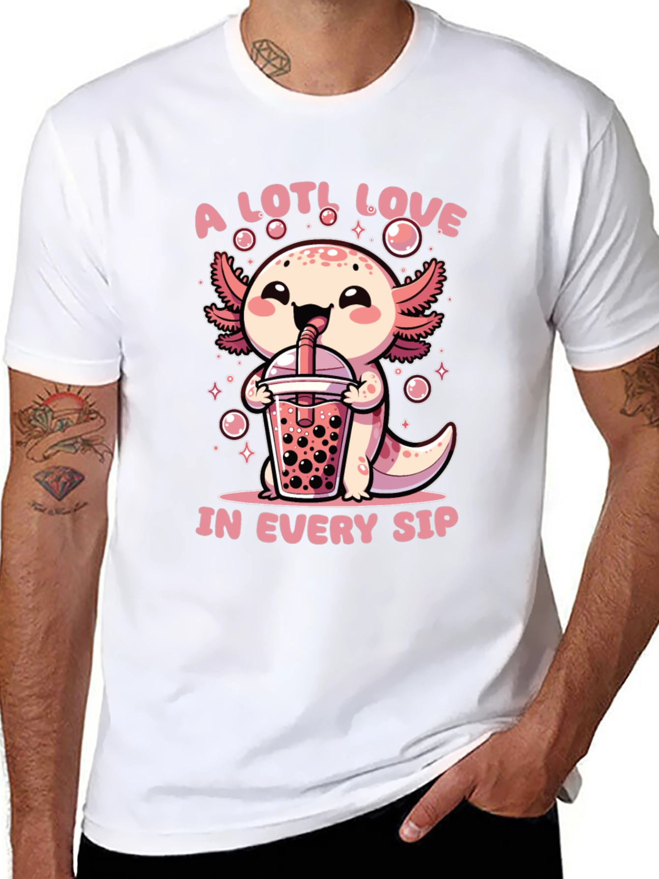 A Lotl Love Axolotl Bubble Tea Graphic T-Shirt