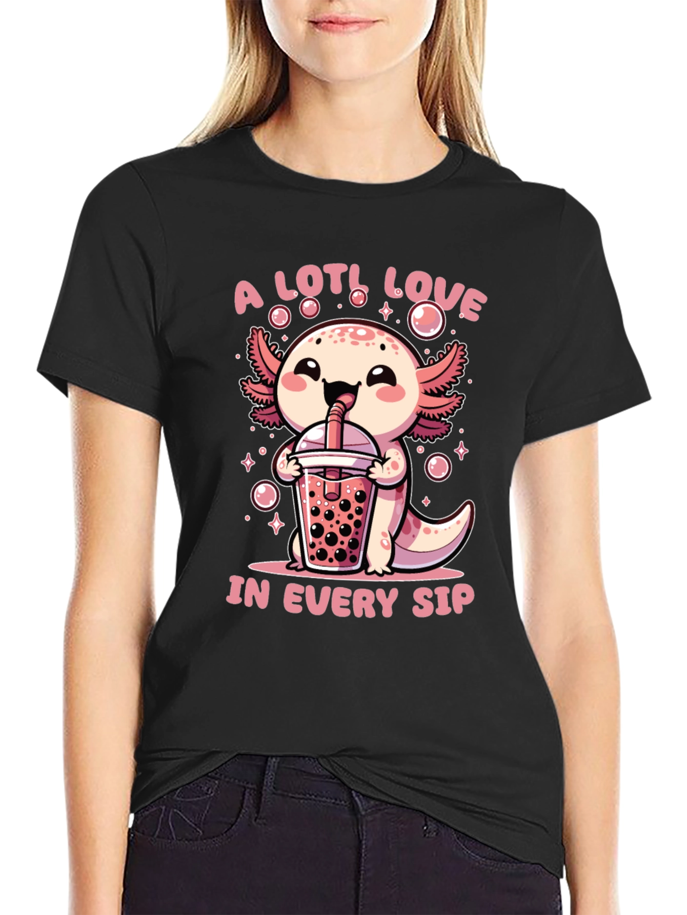 A Lotl Love Axolotl Bubble Tea Graphic T-Shirt
