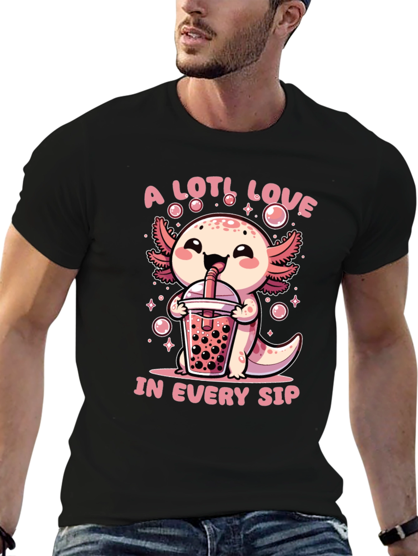 A Lotl Love Axolotl Bubble Tea Graphic T-Shirt