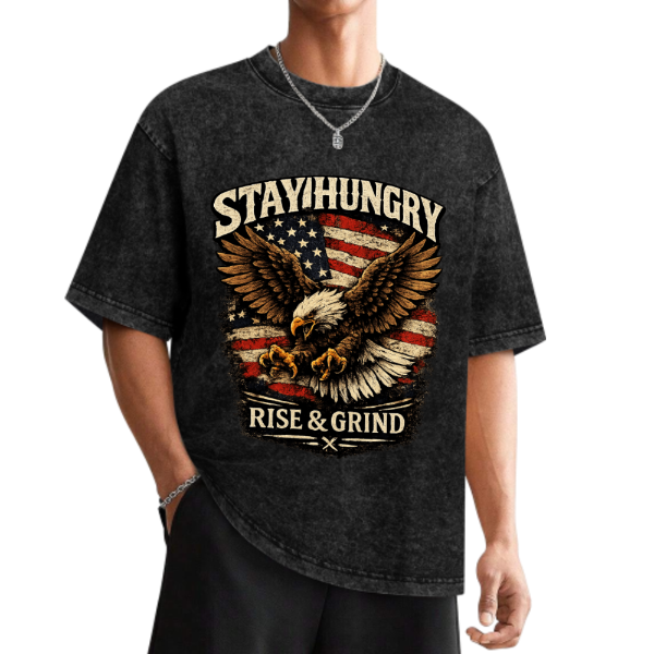 STAY HUNGRY Skull Flame Graphic Vintage Washed T-Shirt – Burning Desire Gothic Streetwear Tee