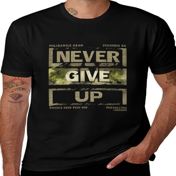 Unisex Cotton T-Shirt – “NEVER GIVE UP” Bold Graphic, Soft & Comfortable, Casual Street Style