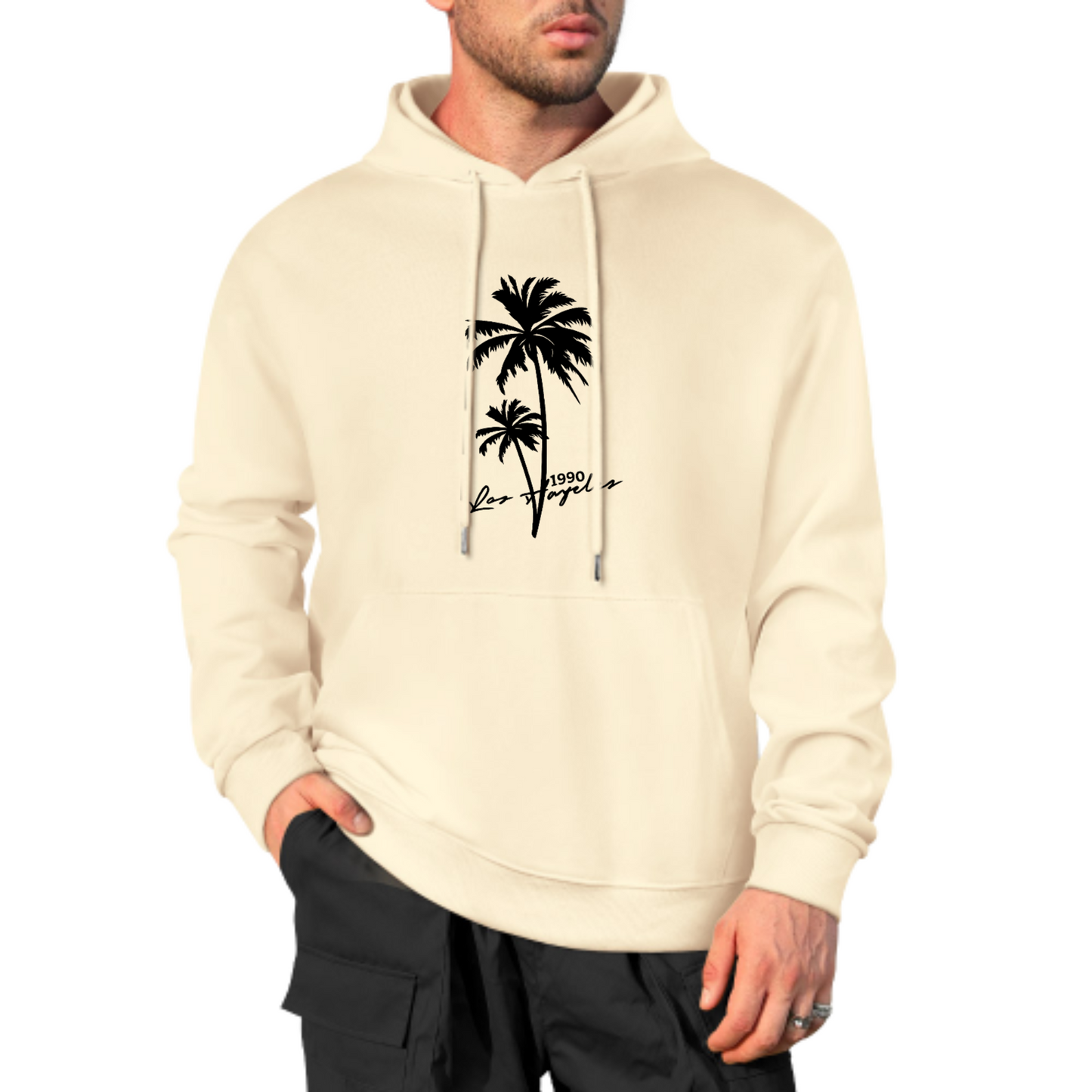 Palm Tree Graphic Hoodie, Summer Vibes Sweatshirt, Stylish Black Hoodie for Beach Lovers, Casual & Trendy Streetwear, Unisex Fashion Hoodie