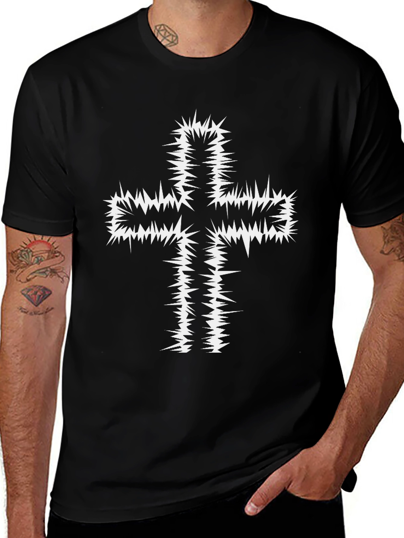 Edgy Spiked Cross Graphic Tee