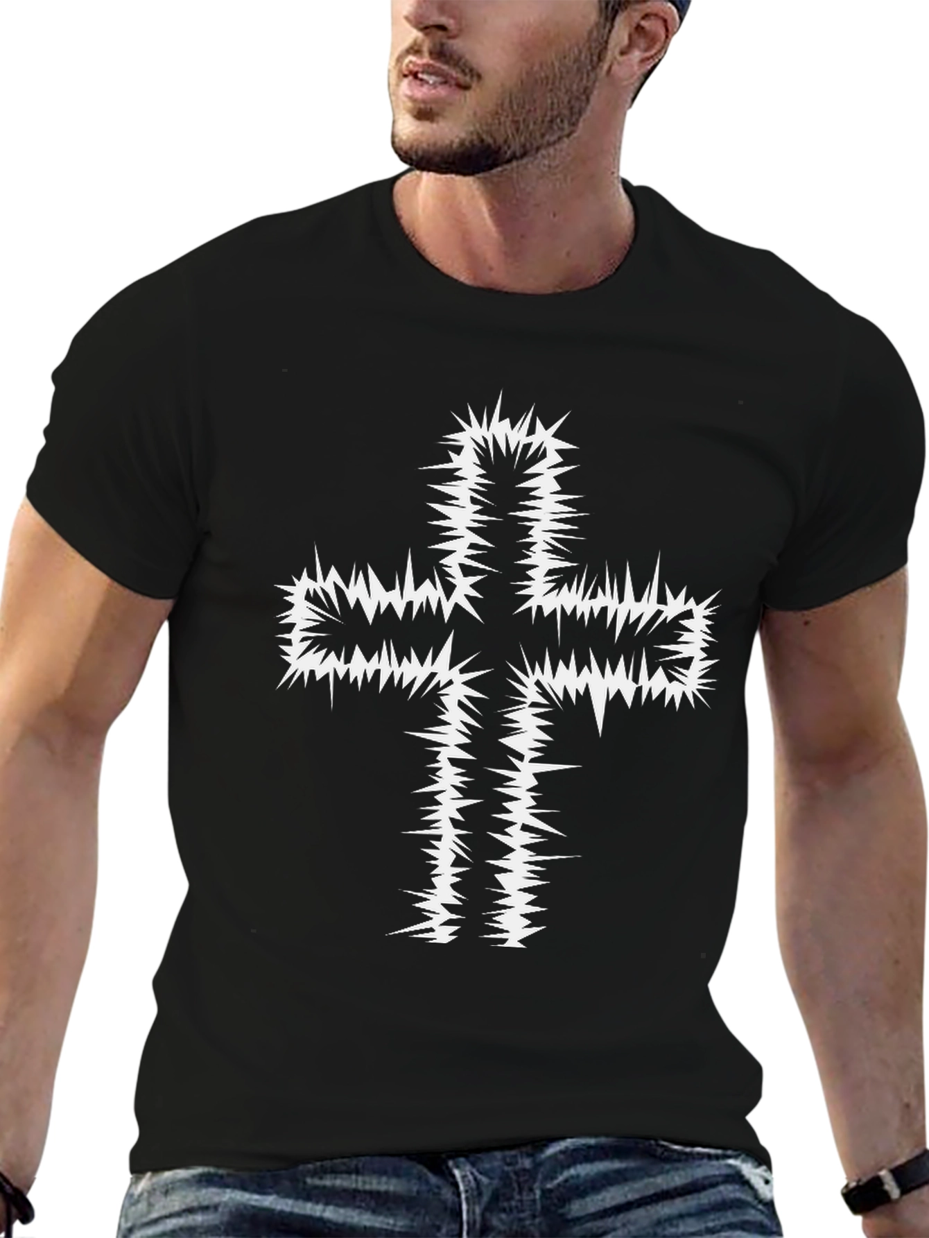 Edgy Spiked Cross Graphic Tee