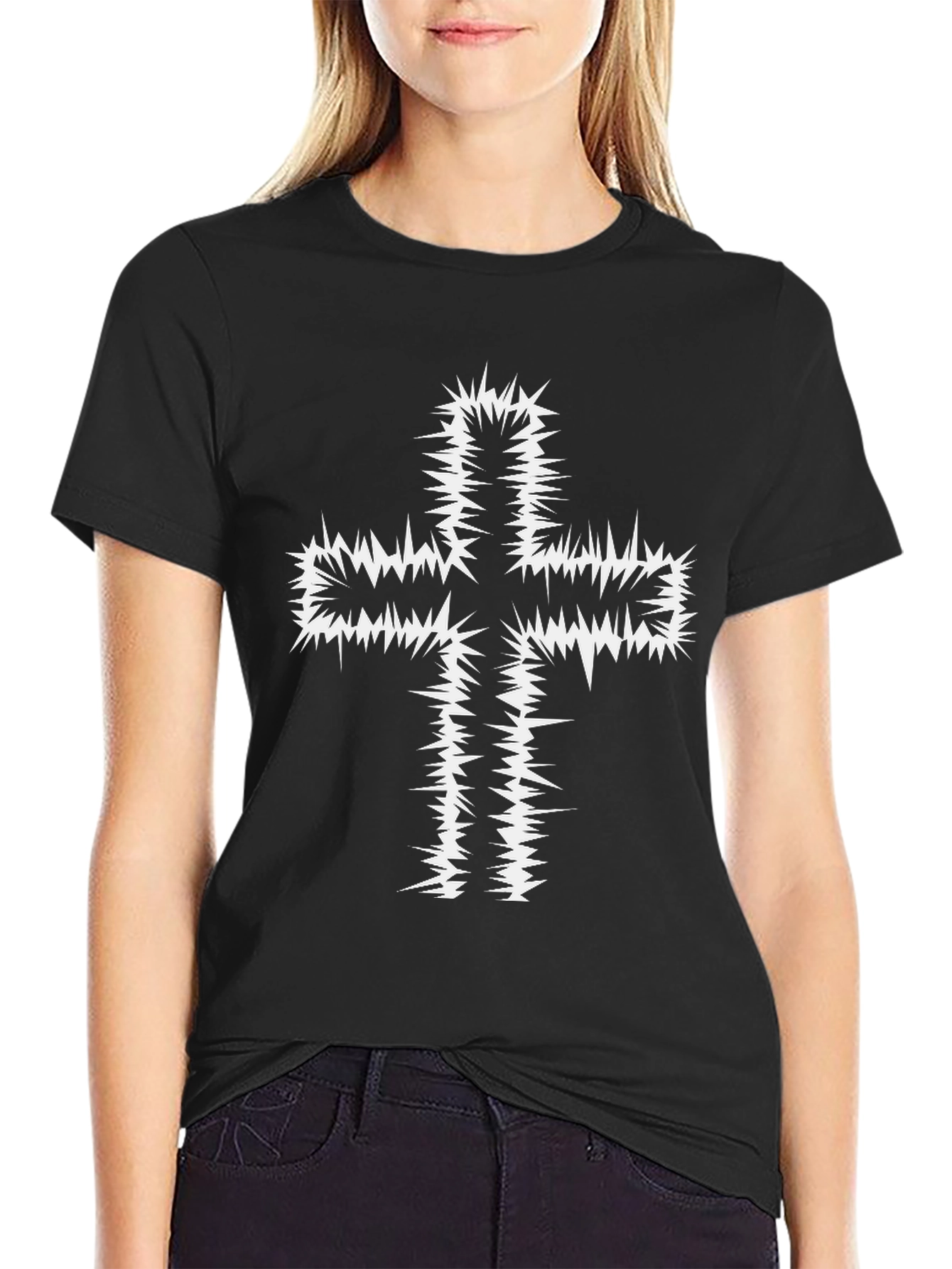 Edgy Spiked Cross Graphic Tee
