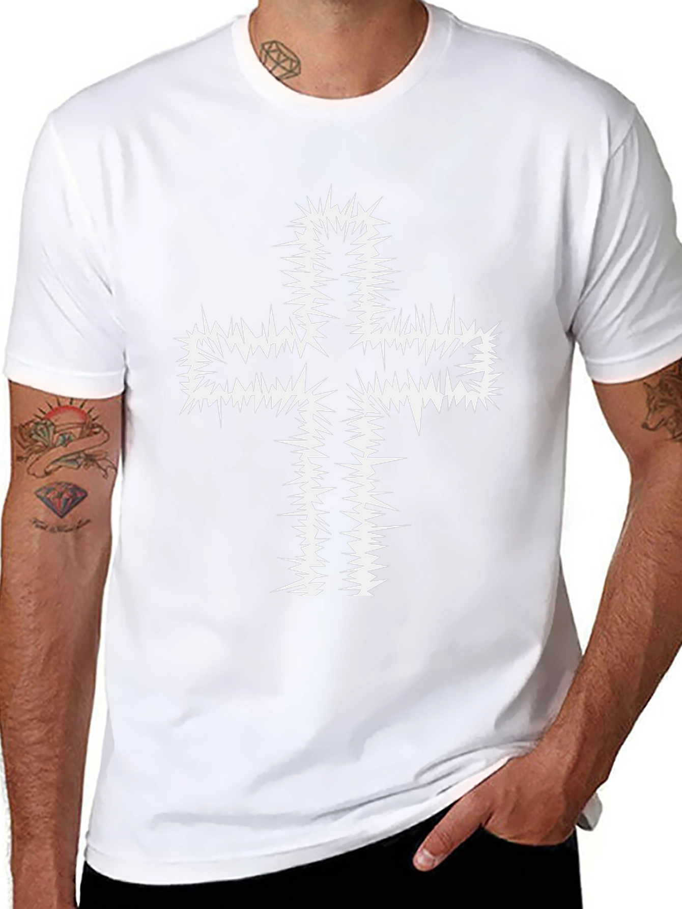 Edgy Spiked Cross Graphic Tee