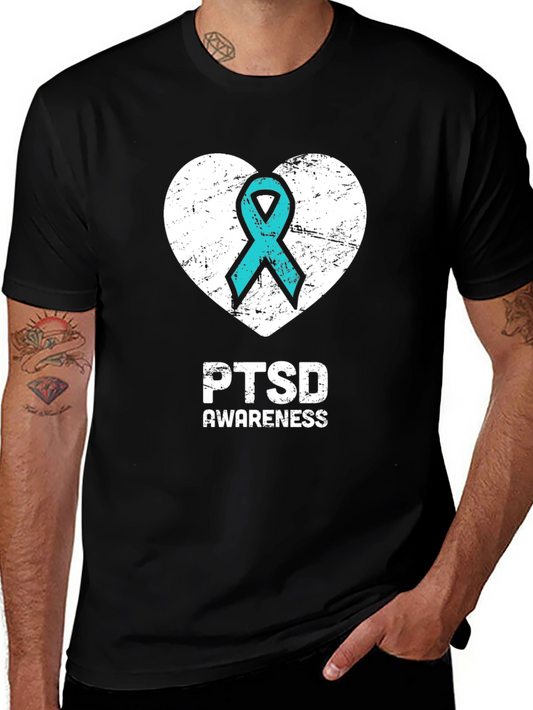 PTSD Awareness T-Shirt - Teal Ribbon Heart Design