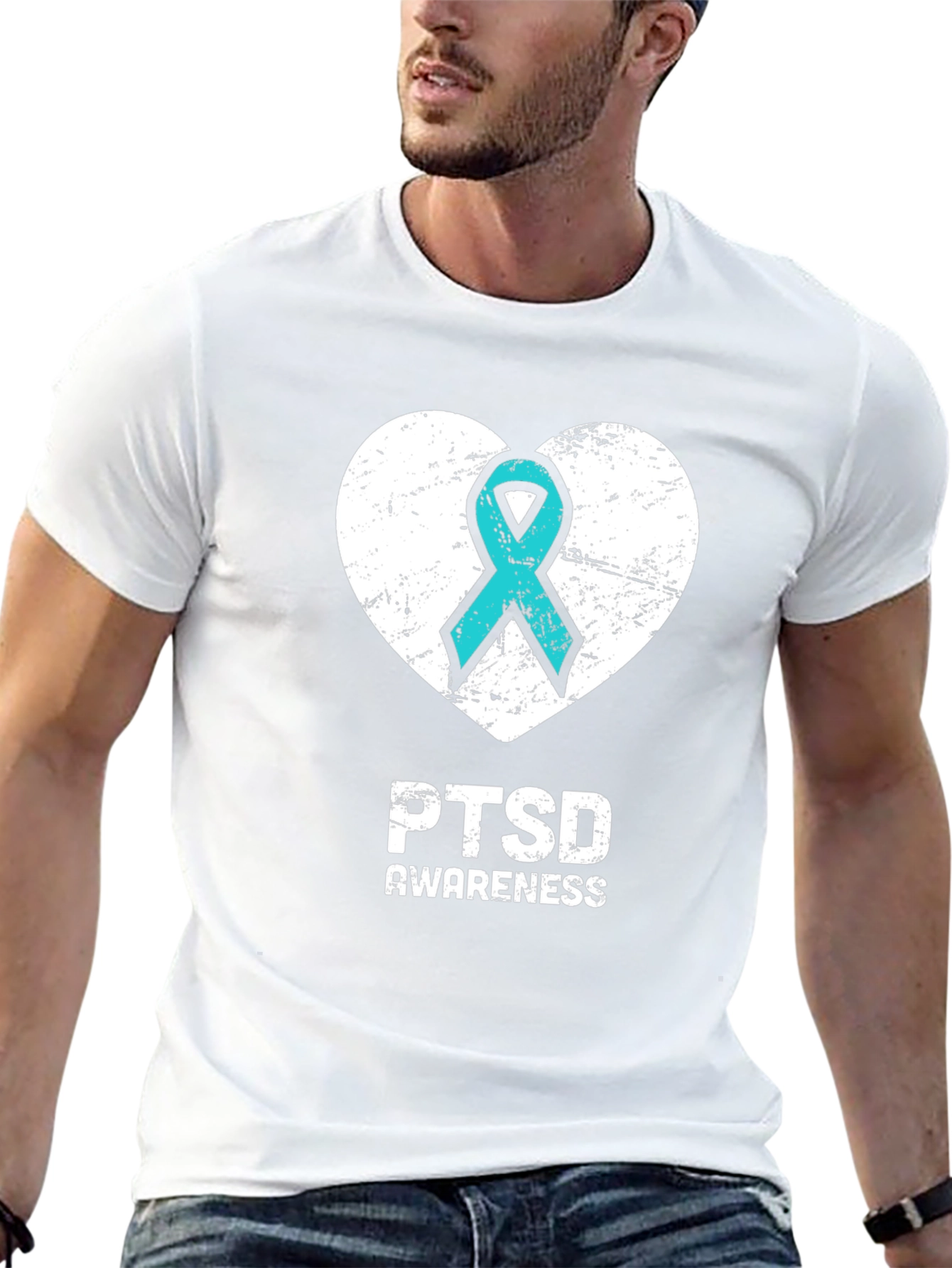 PTSD Awareness T-Shirt - Teal Ribbon Heart Design