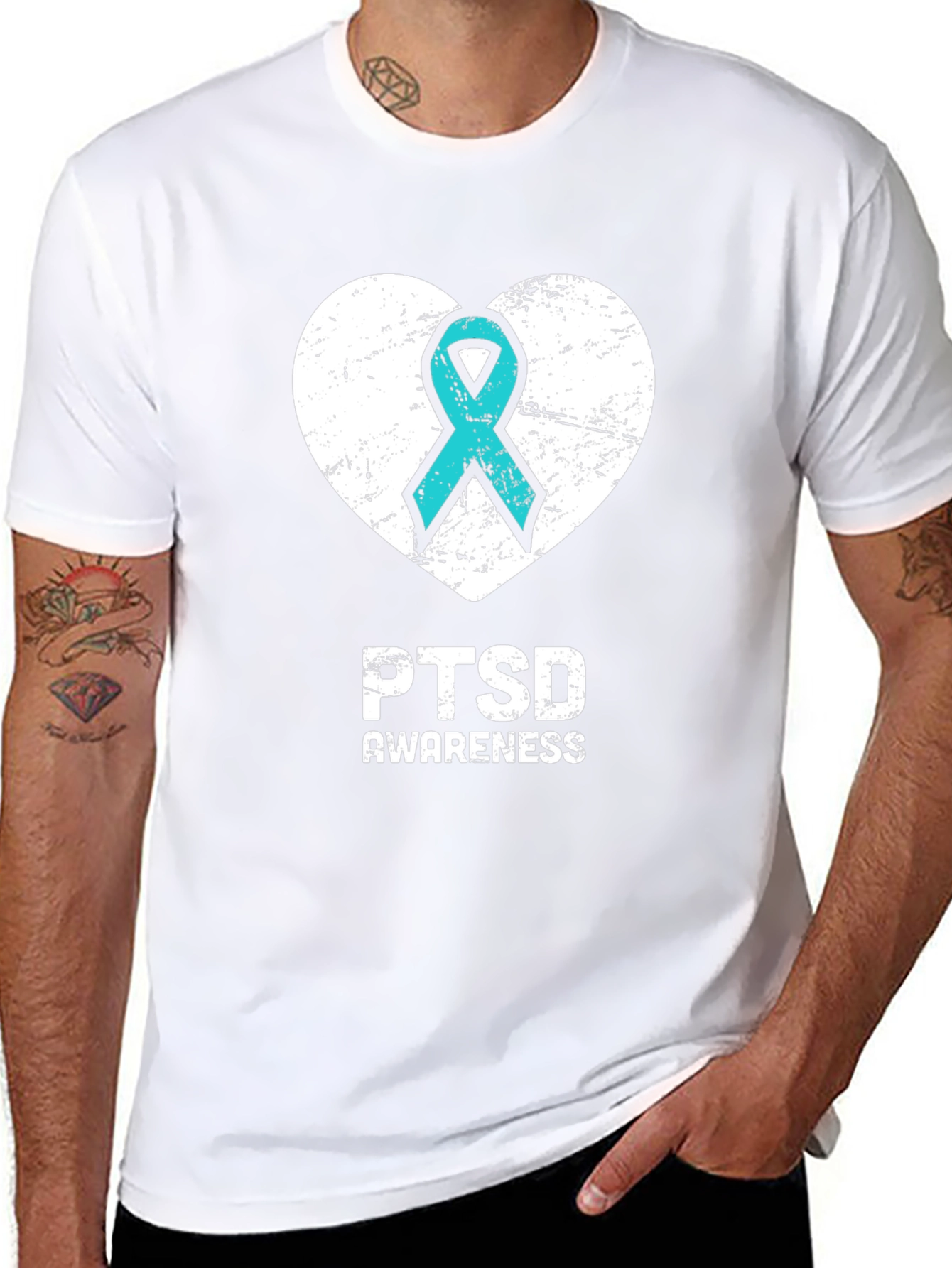 PTSD Awareness T-Shirt - Teal Ribbon Heart Design