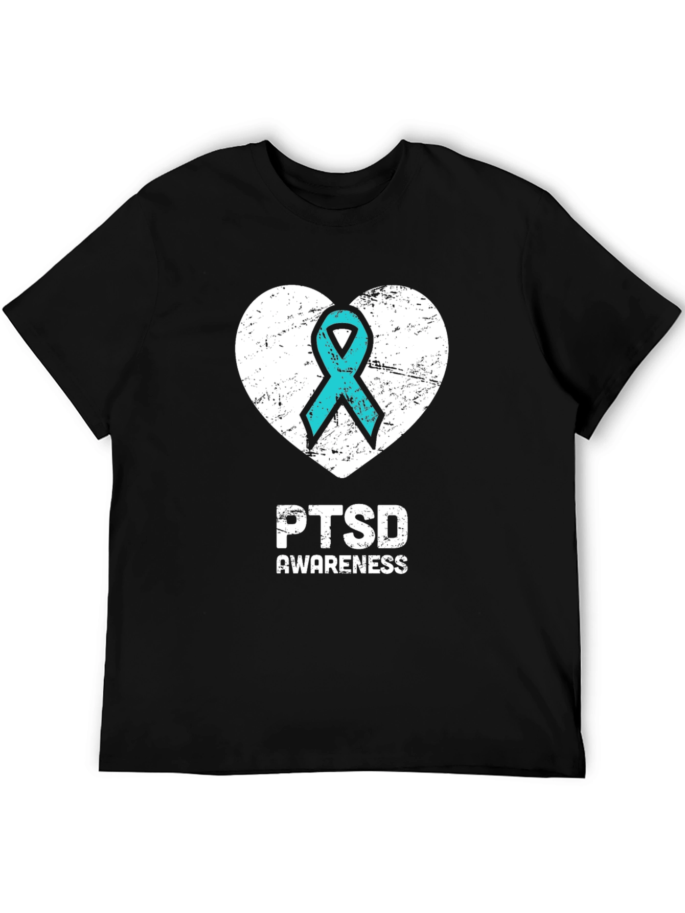 PTSD Awareness T-Shirt - Teal Ribbon Heart Design