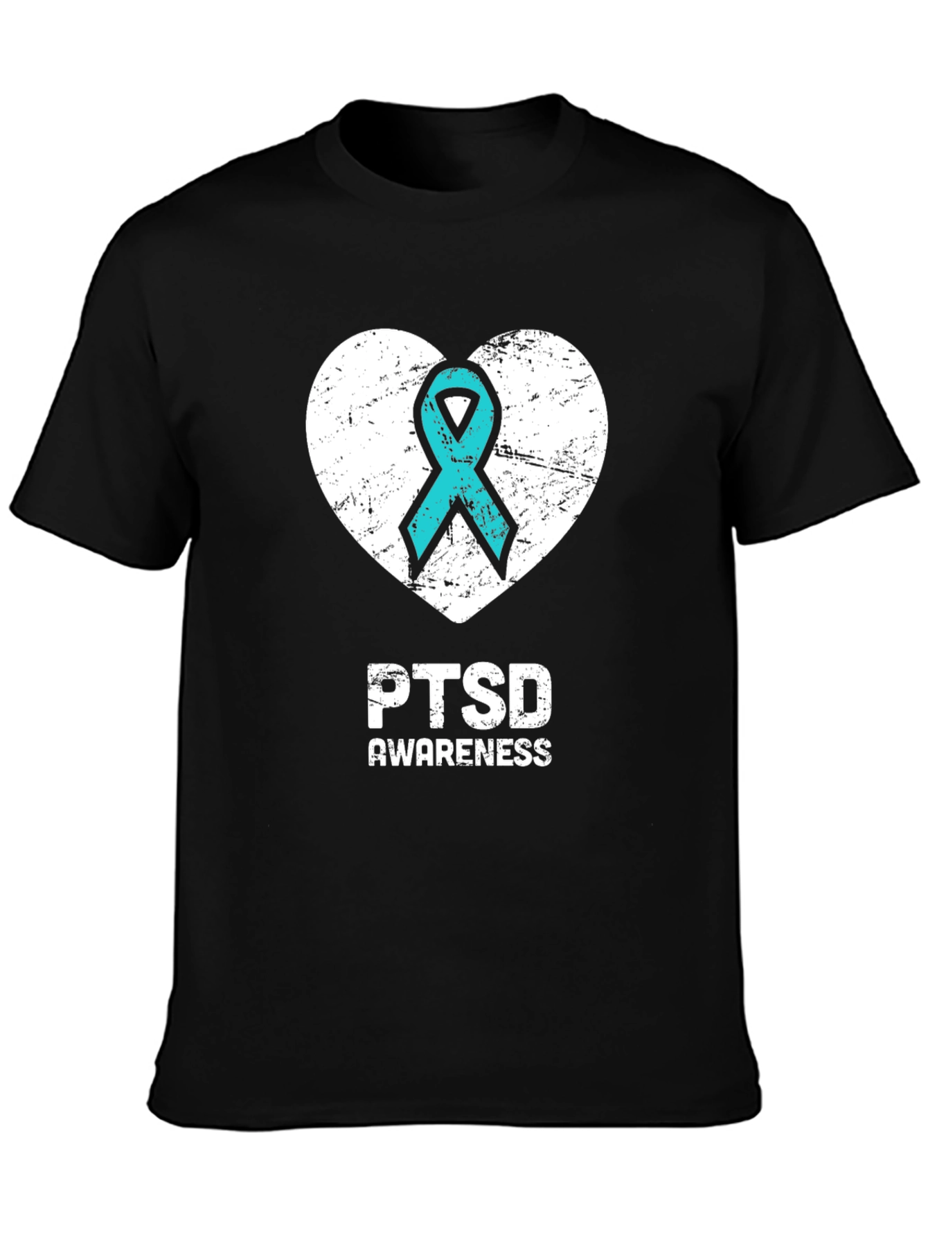 PTSD Awareness T-Shirt - Teal Ribbon Heart Design