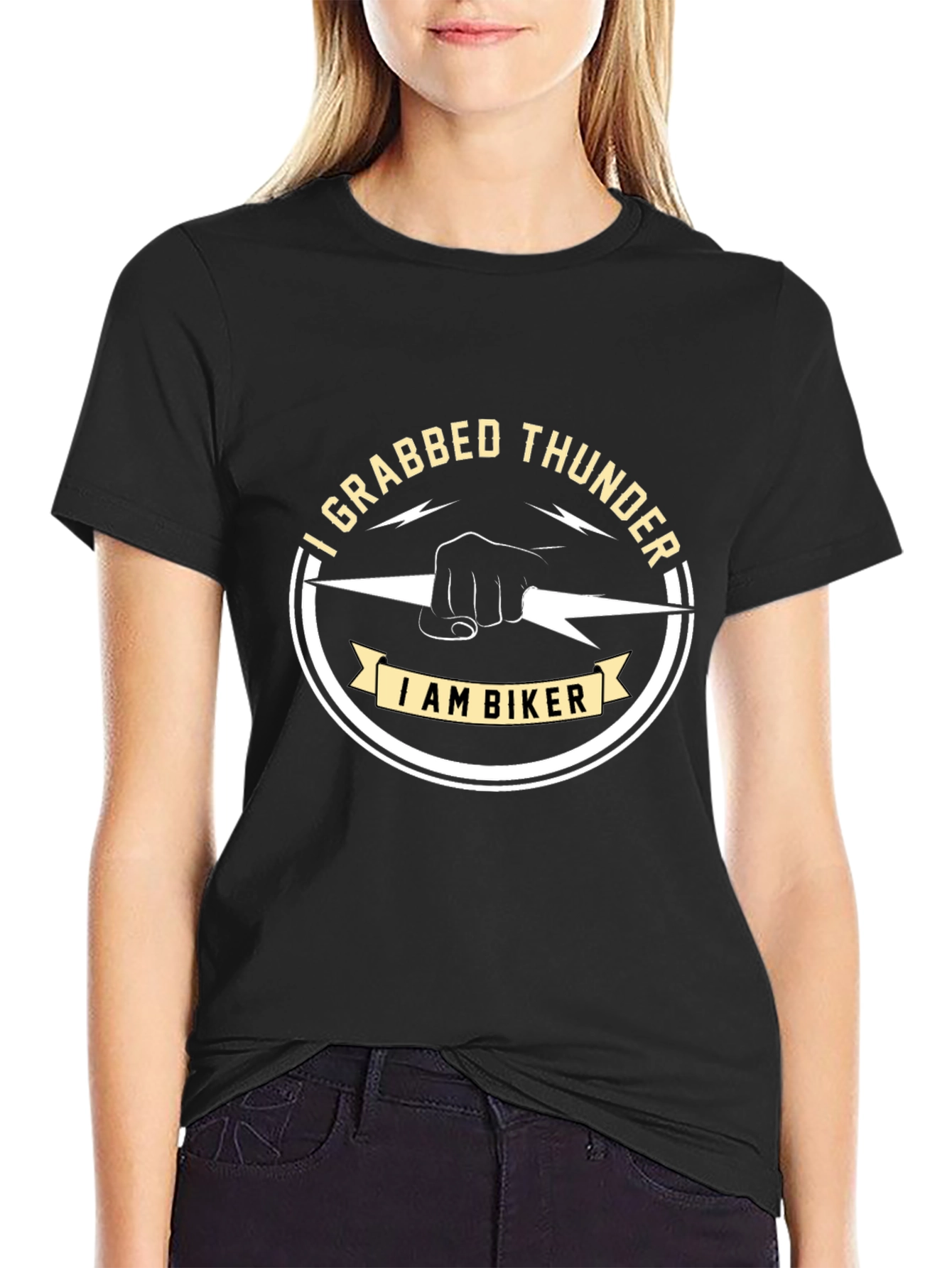 I Grabbed Thunder Biker T-Shirt - Classic Black