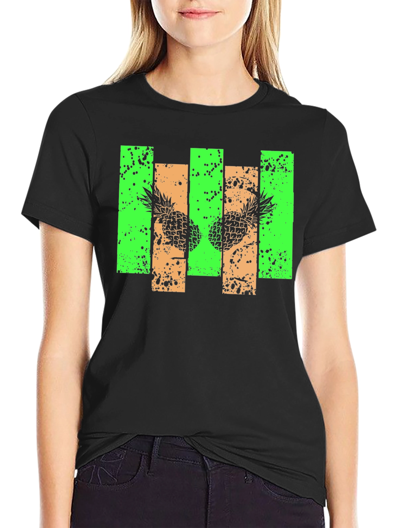 Pineapple Graphic Print Black T-Shirt