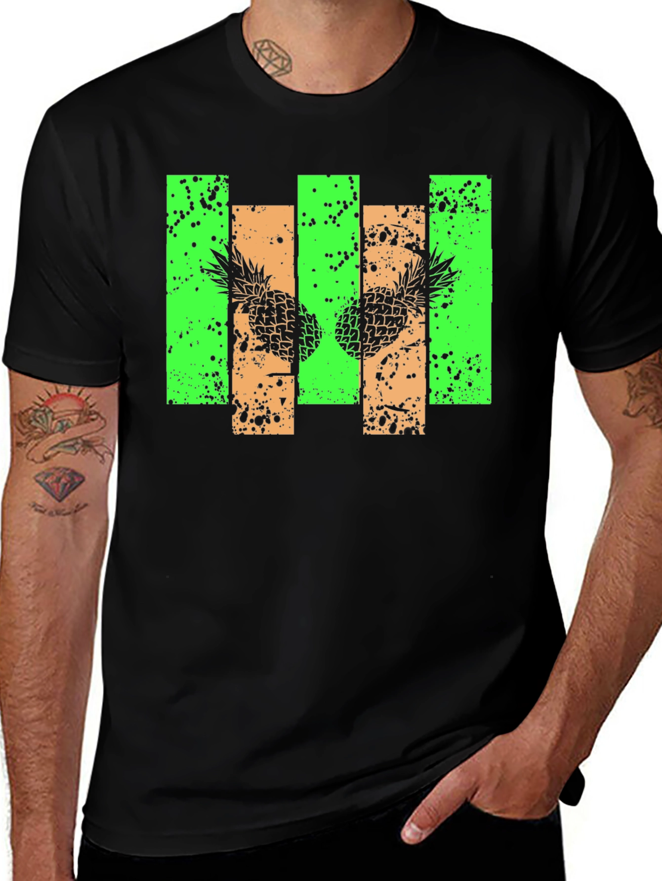 Pineapple Graphic Print Black T-Shirt