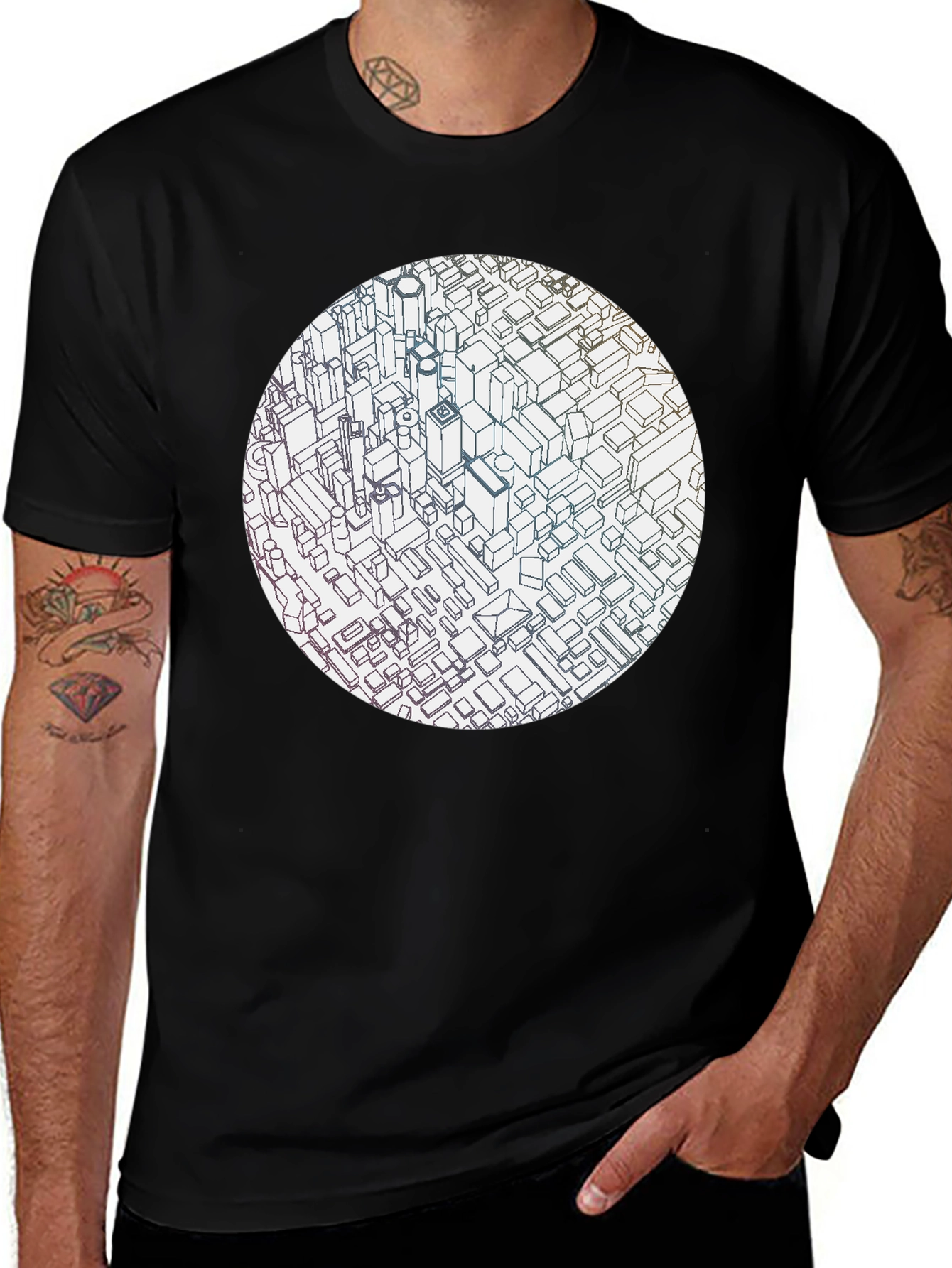 Abstract Cityscape Graphic Black T-Shirt