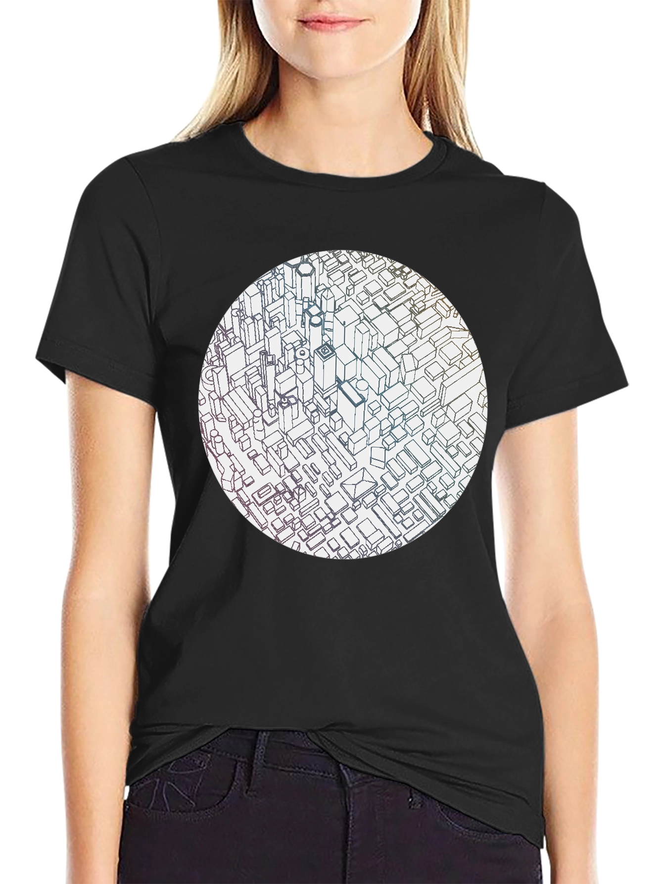 Abstract Cityscape Graphic Black T-Shirt