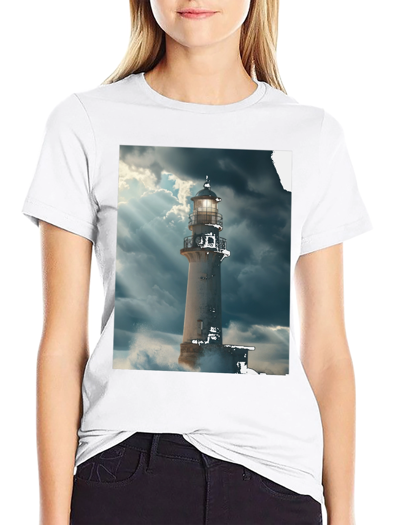 Lighthouse Graphic Tee - Stormy Sea Design