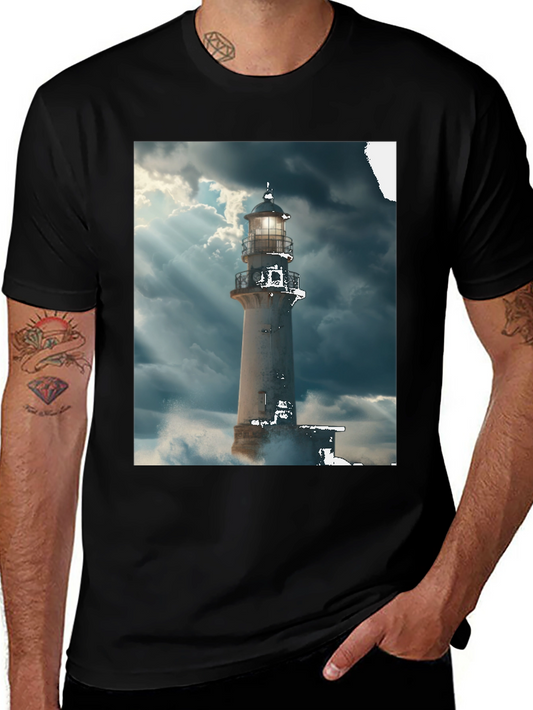 Lighthouse Graphic Tee - Stormy Sea Design