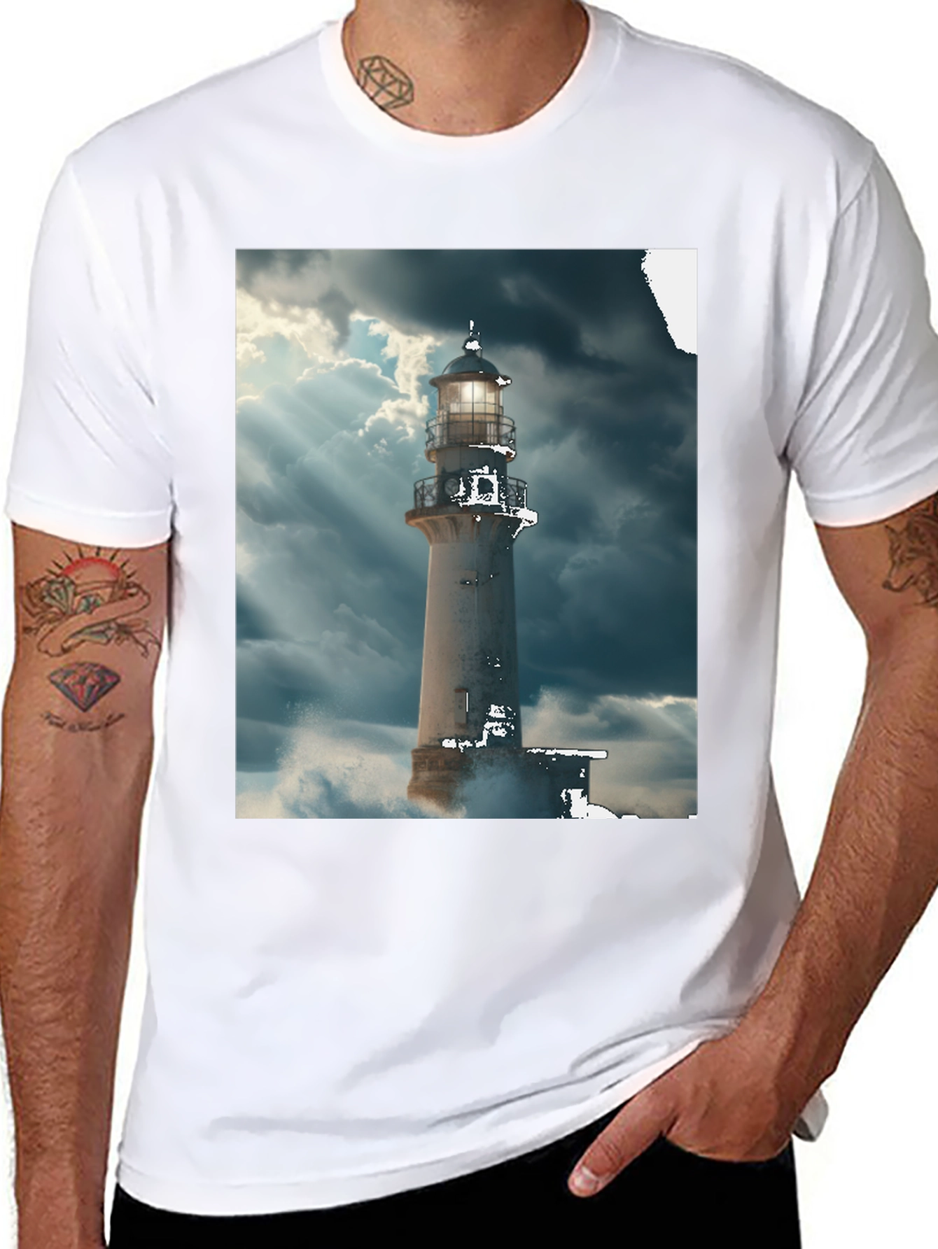 Lighthouse Graphic Tee - Stormy Sea Design