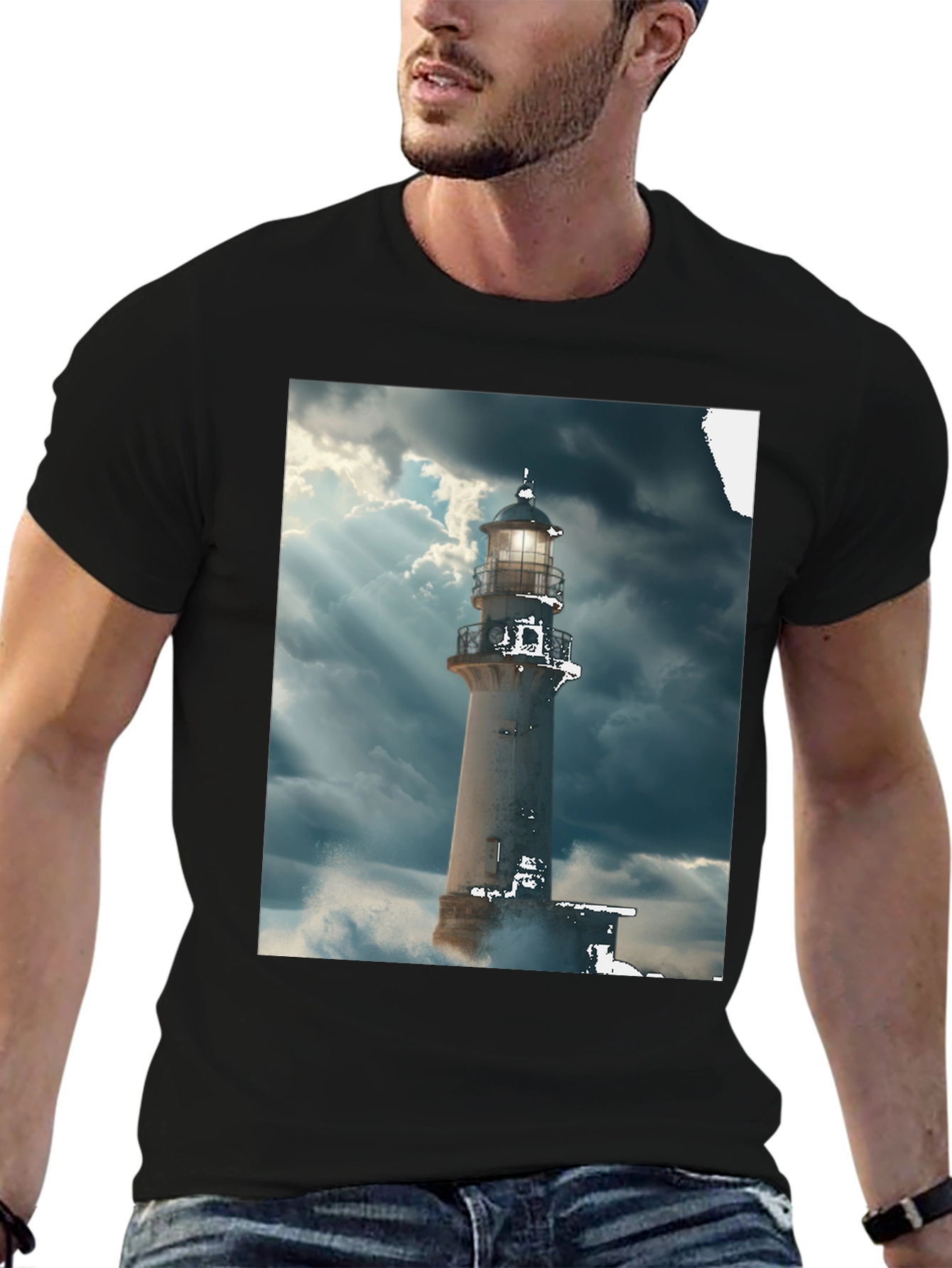 Lighthouse Graphic Tee - Stormy Sea Design