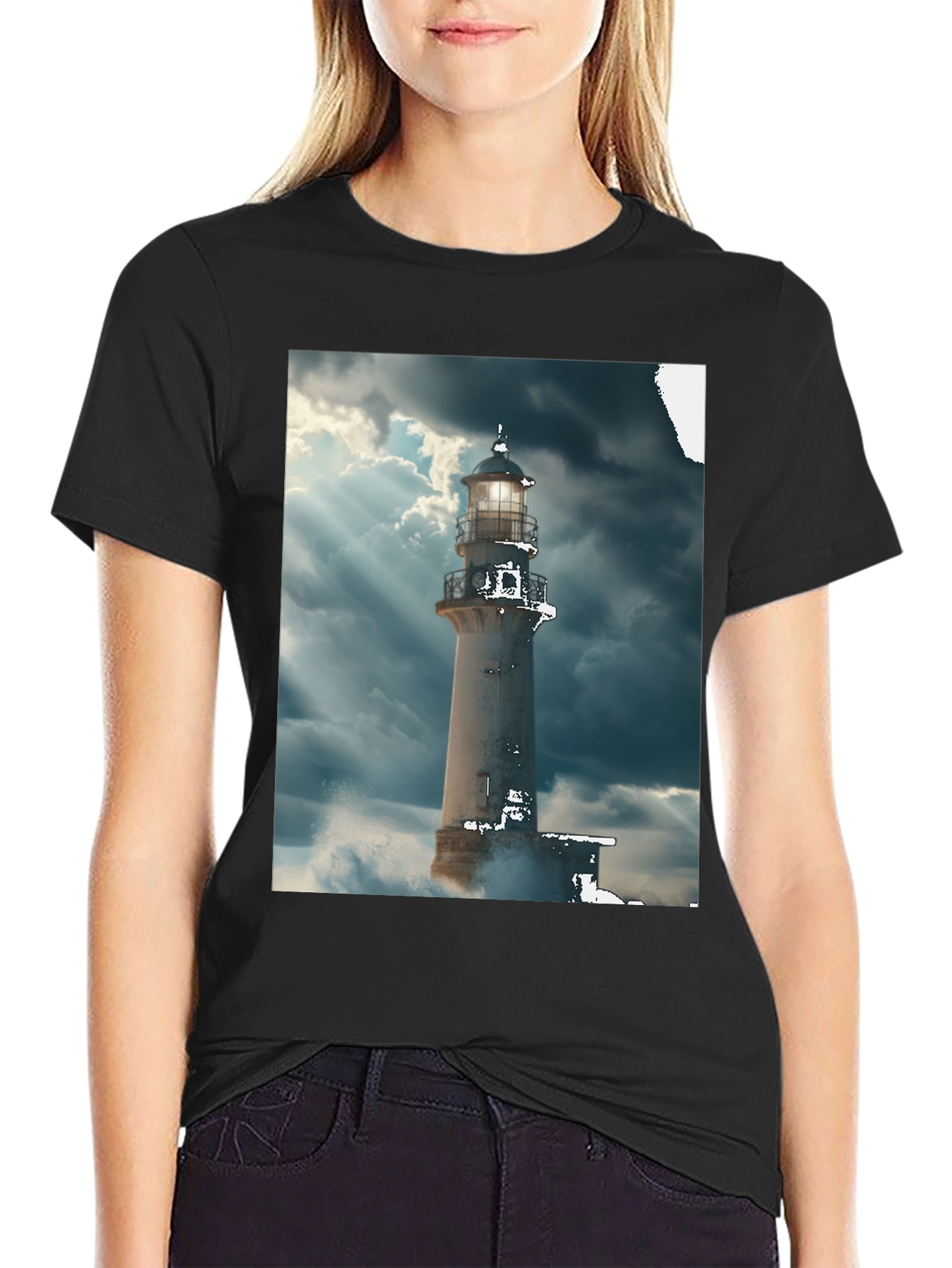 Lighthouse Graphic Tee - Stormy Sea Design
