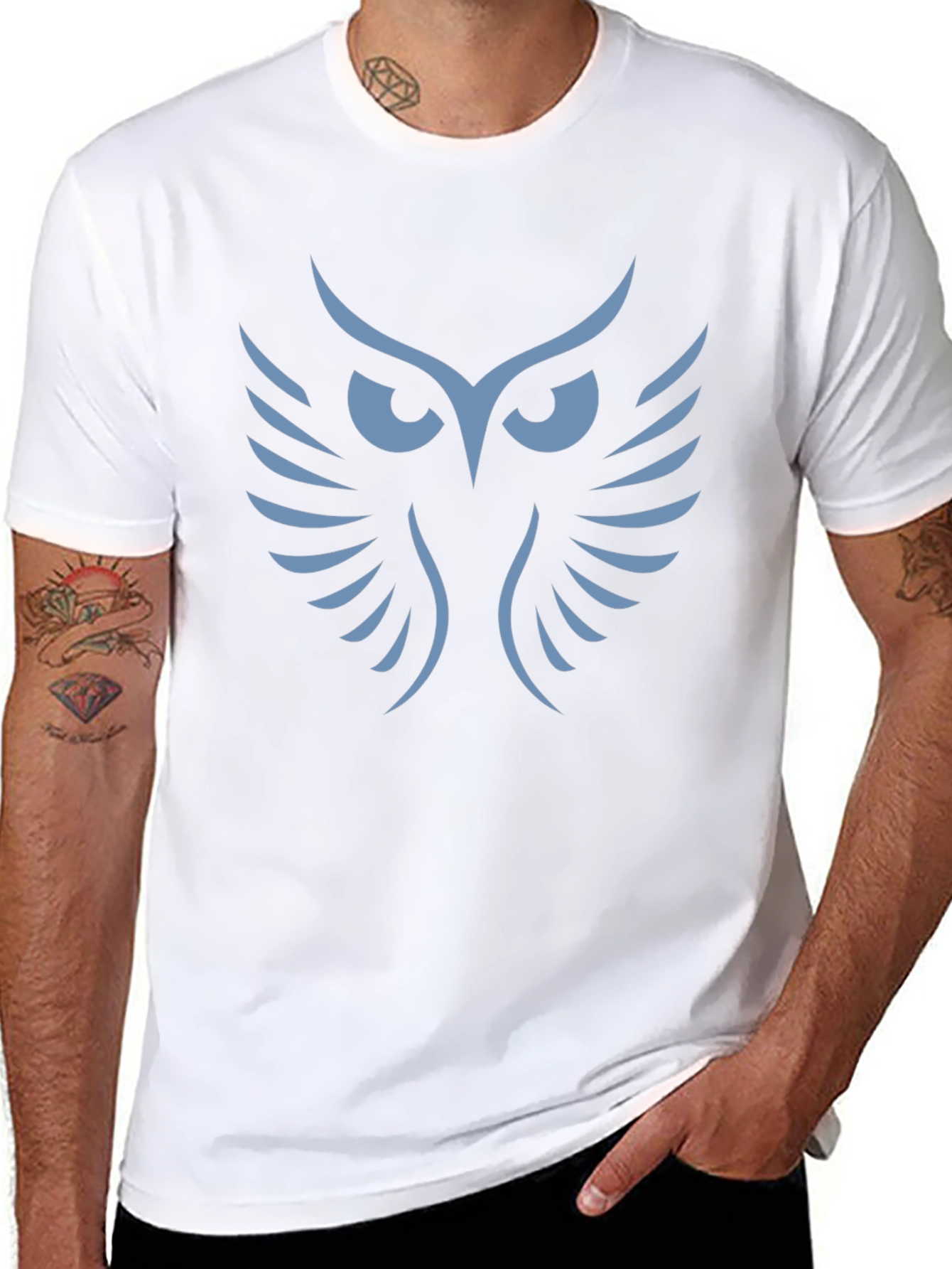 Mens Black T-Shirt with Owl Graphic