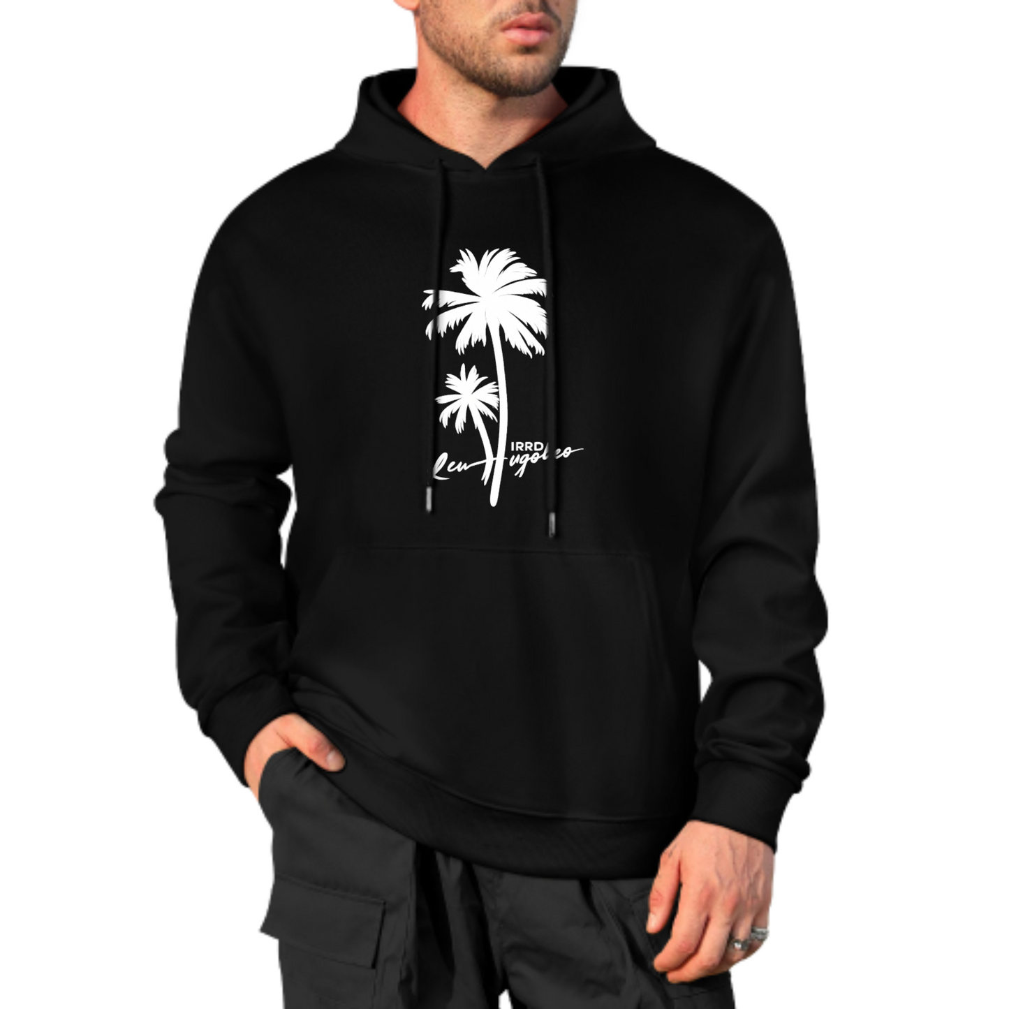 Palm Tree Graphic Hoodie, Summer Vibes Sweatshirt, Stylish Black Hoodie for Beach Lovers, Casual & Trendy Streetwear, Unisex Fashion Hoodie