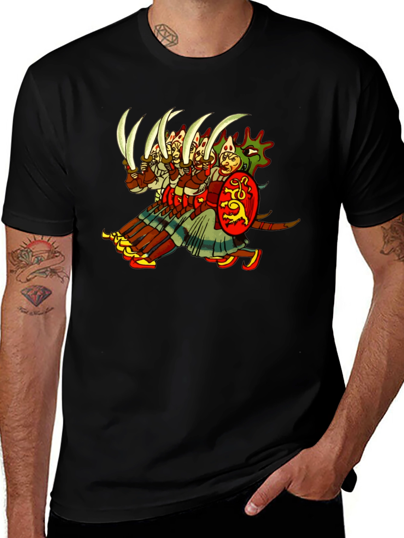 Medieval Warrior Graphic Tee - Black Cotton T-Shirt