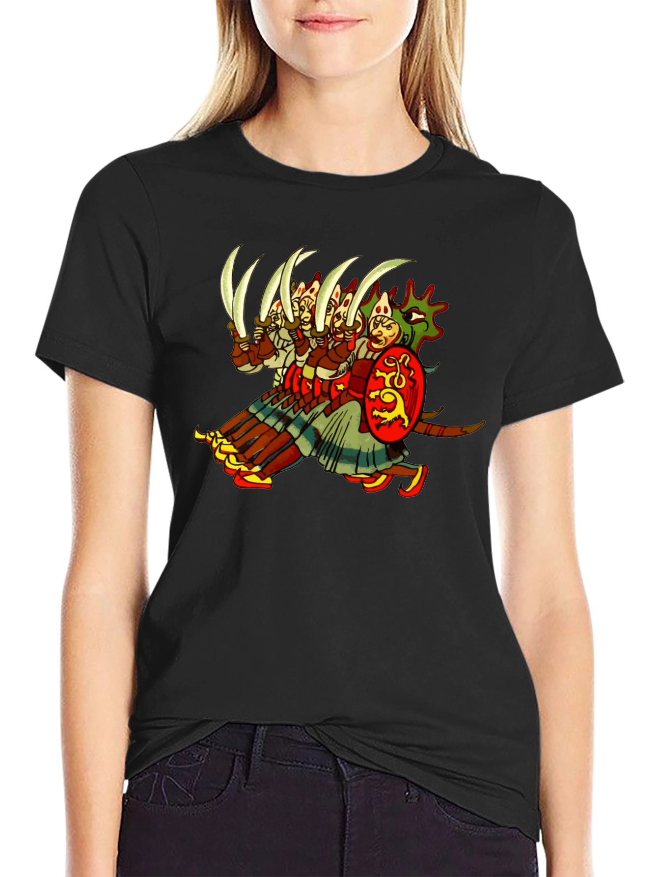 Medieval Warrior Graphic Tee - Black Cotton T-Shirt