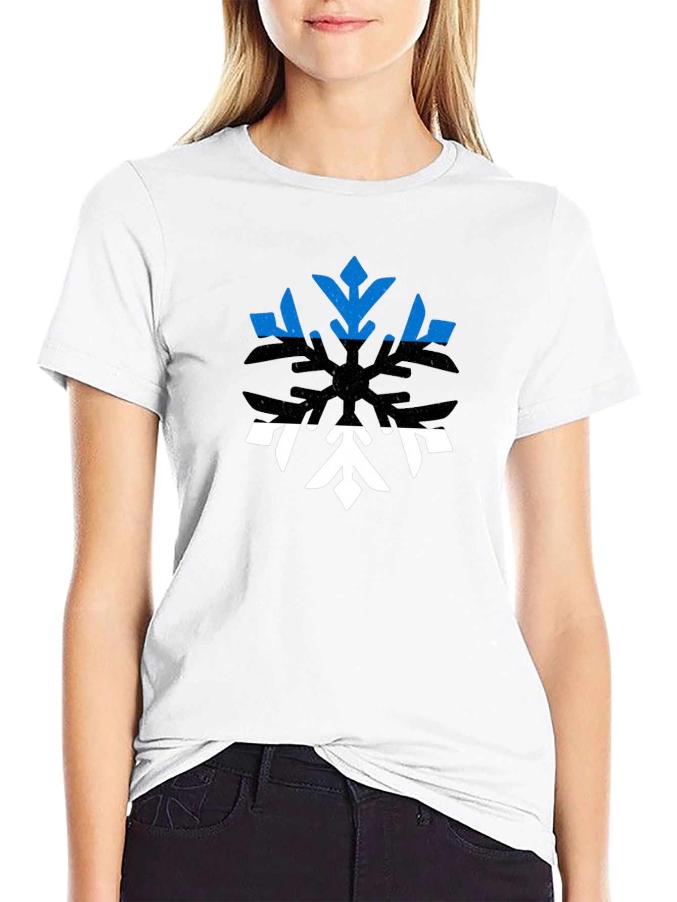 Estonia Flag Snowflake Graphic Tee - Black
