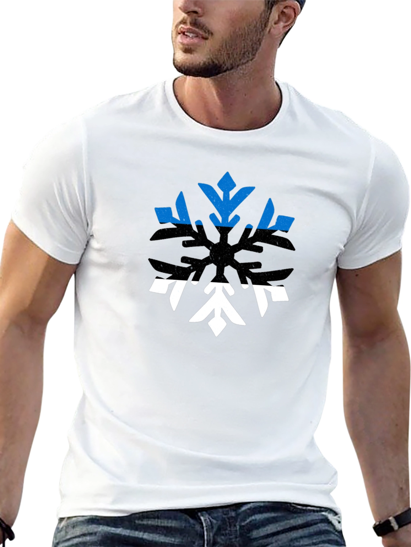 Estonia Flag Snowflake Graphic Tee - Black