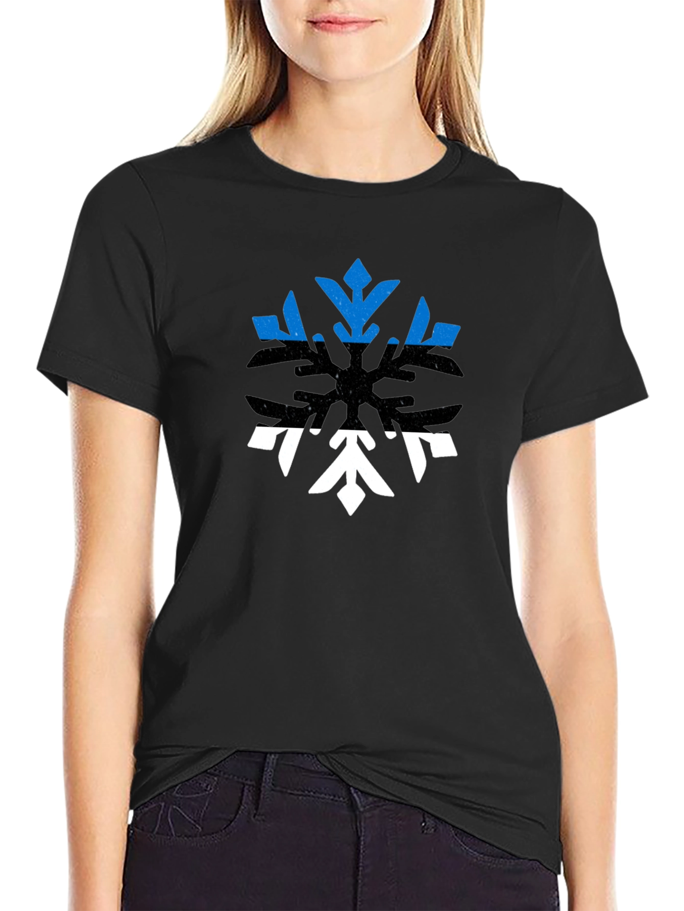 Estonia Flag Snowflake Graphic Tee - Black
